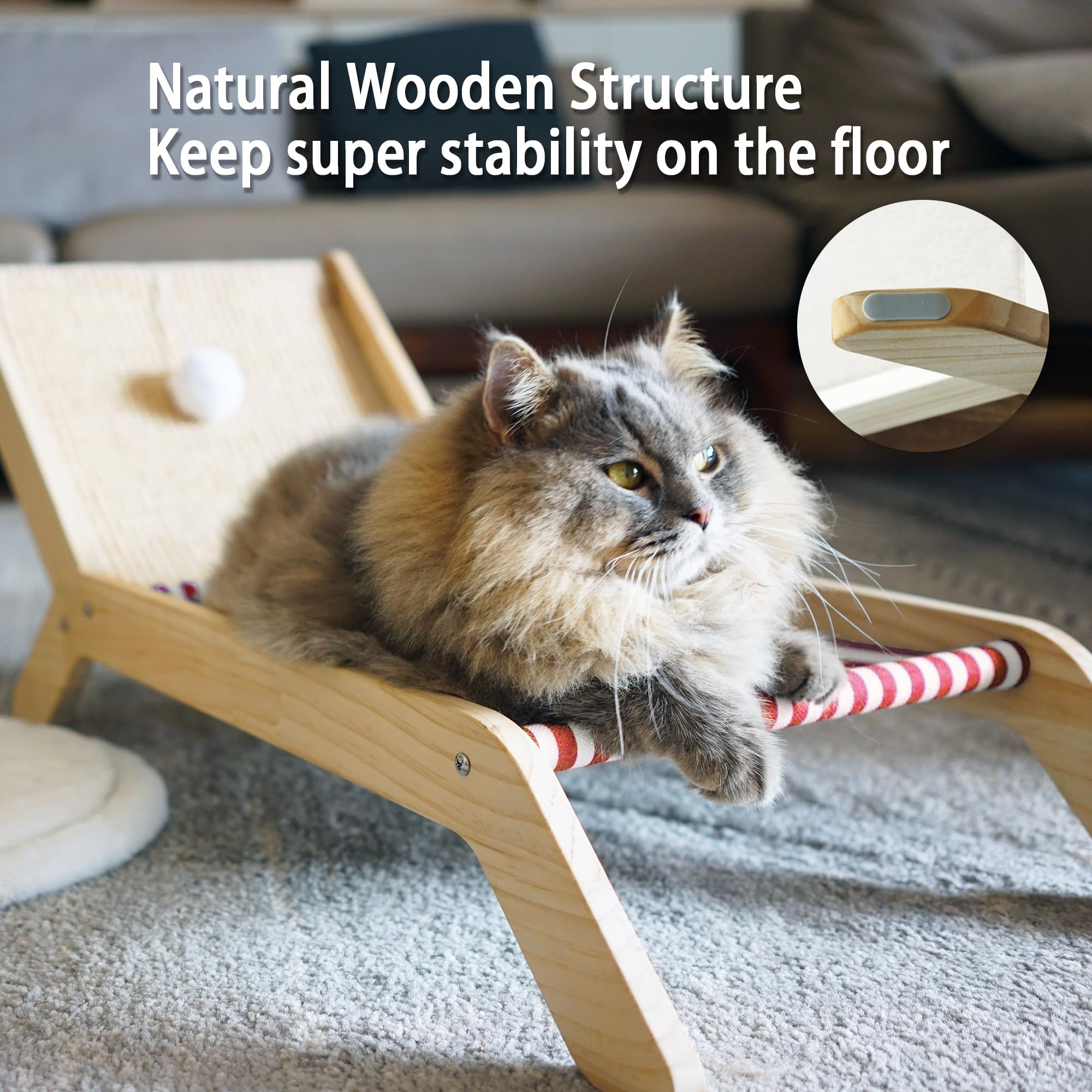 Petkaray Beach Chair Cat Hammock, Elevated Cat Beds For Indoor Cats, Original Cozy Cat Lounger With Sisal Scratcher And Toy Ball