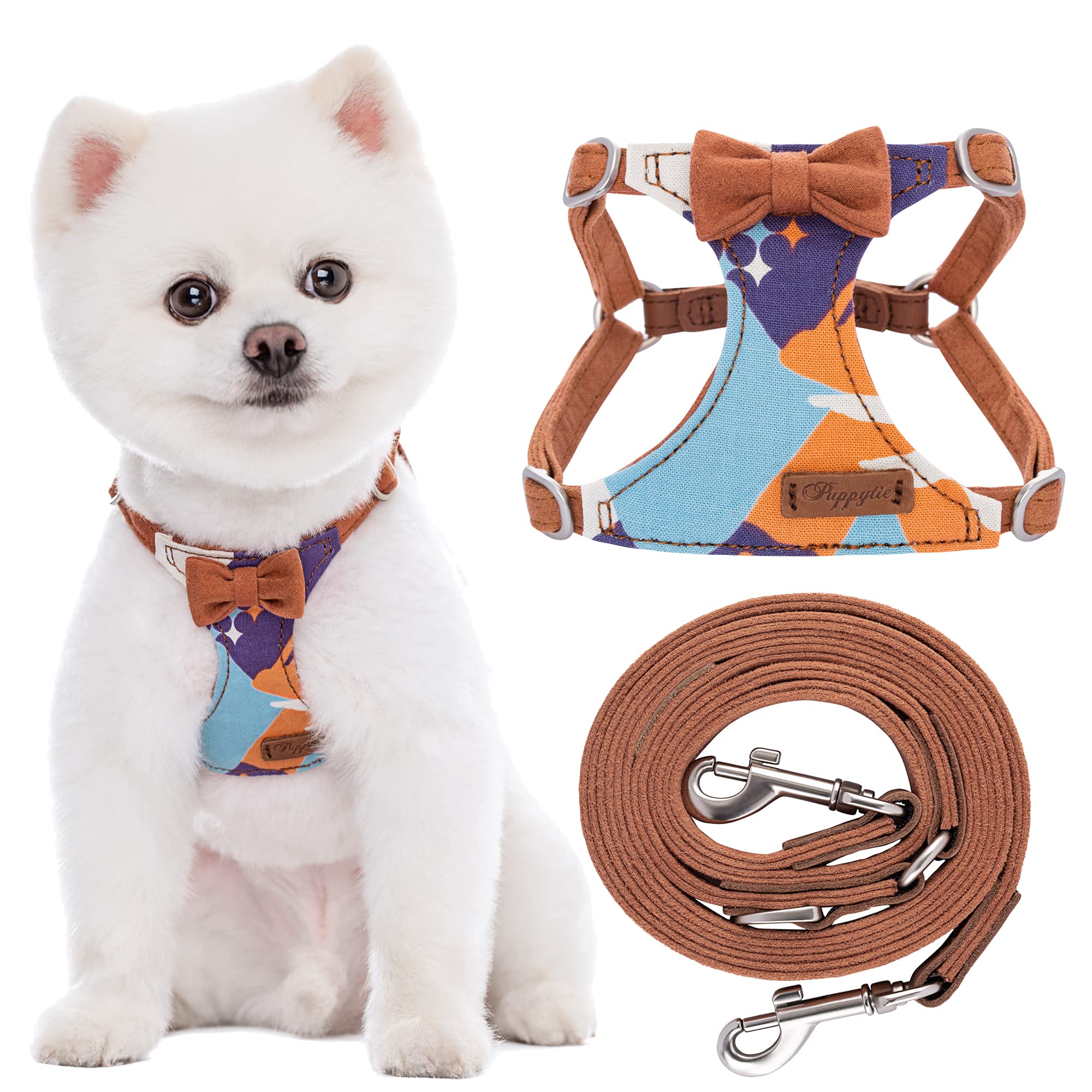 Puppytie No Pull Xs Dog Harness With Multifunction Dog Leash,Soft Adjustable No Choke Escape Proof Pet Harness Vest,Suede Bow Br