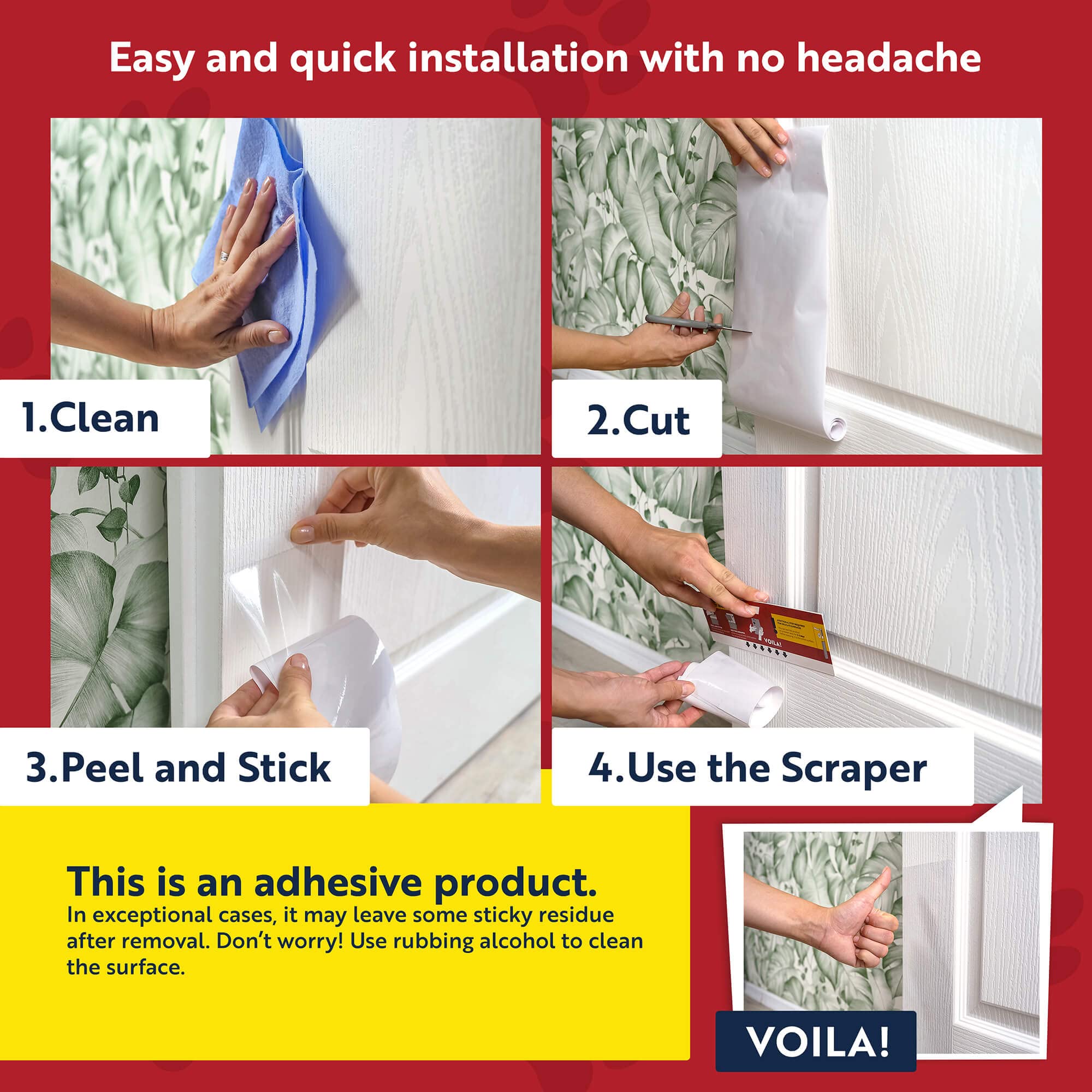 Panther Armor Cat Scratch Door Frame Protector - 3-Pack, 40"x8.2", Clear Plastic, Anti-Dog Scratch, Model DoorTape3Pack