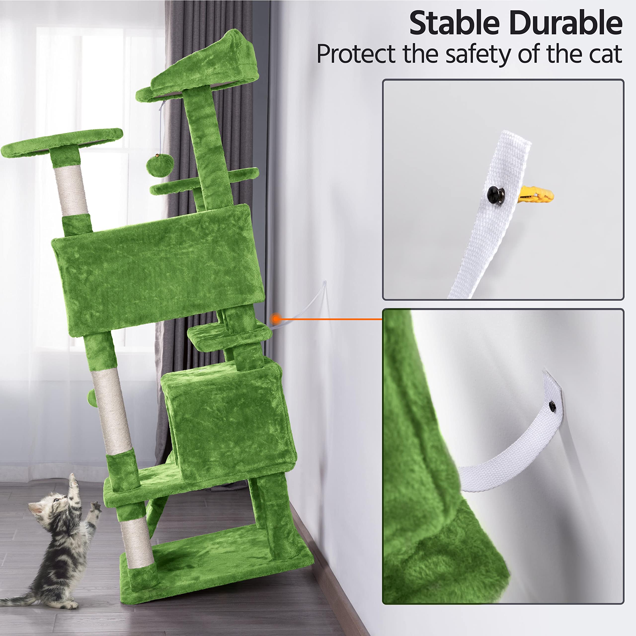 Topeakmart 54In Cat Tree With Scratching Posts Spacious Condos Furry Hanging Ball Cat Climbing Tower For Indoor Cats And Kittens