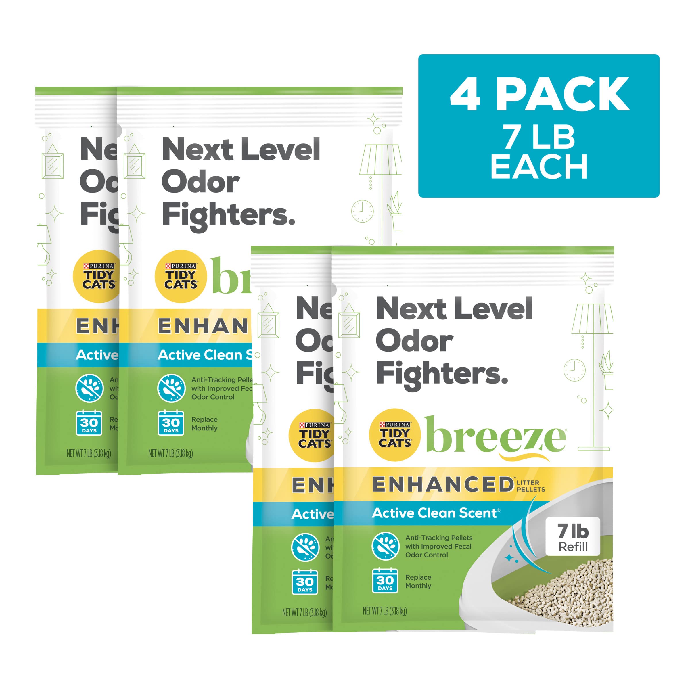 Purina Tidy Cats Non Clumping Cat Litter, Breeze Enhanced Pellets Multi Cat Litter - 7 Lb. Bag