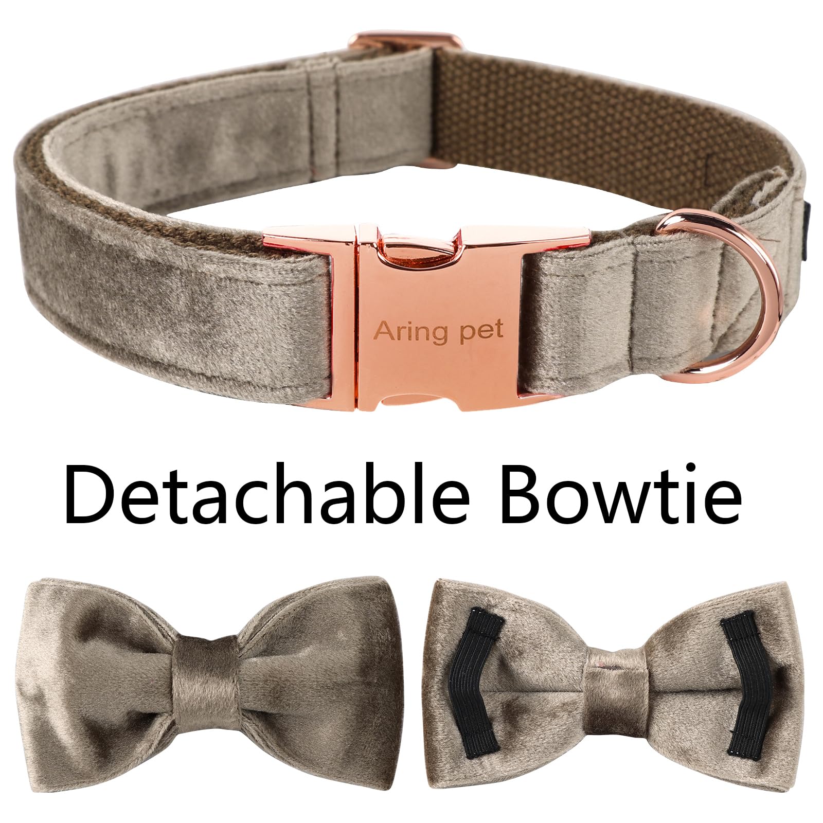 ARING PET Bowtie Dog Collar,Velvet Dog Collars with Detachable Bowtie, Adjustable Bow Tie Collar for Girl and Boy Dogs.