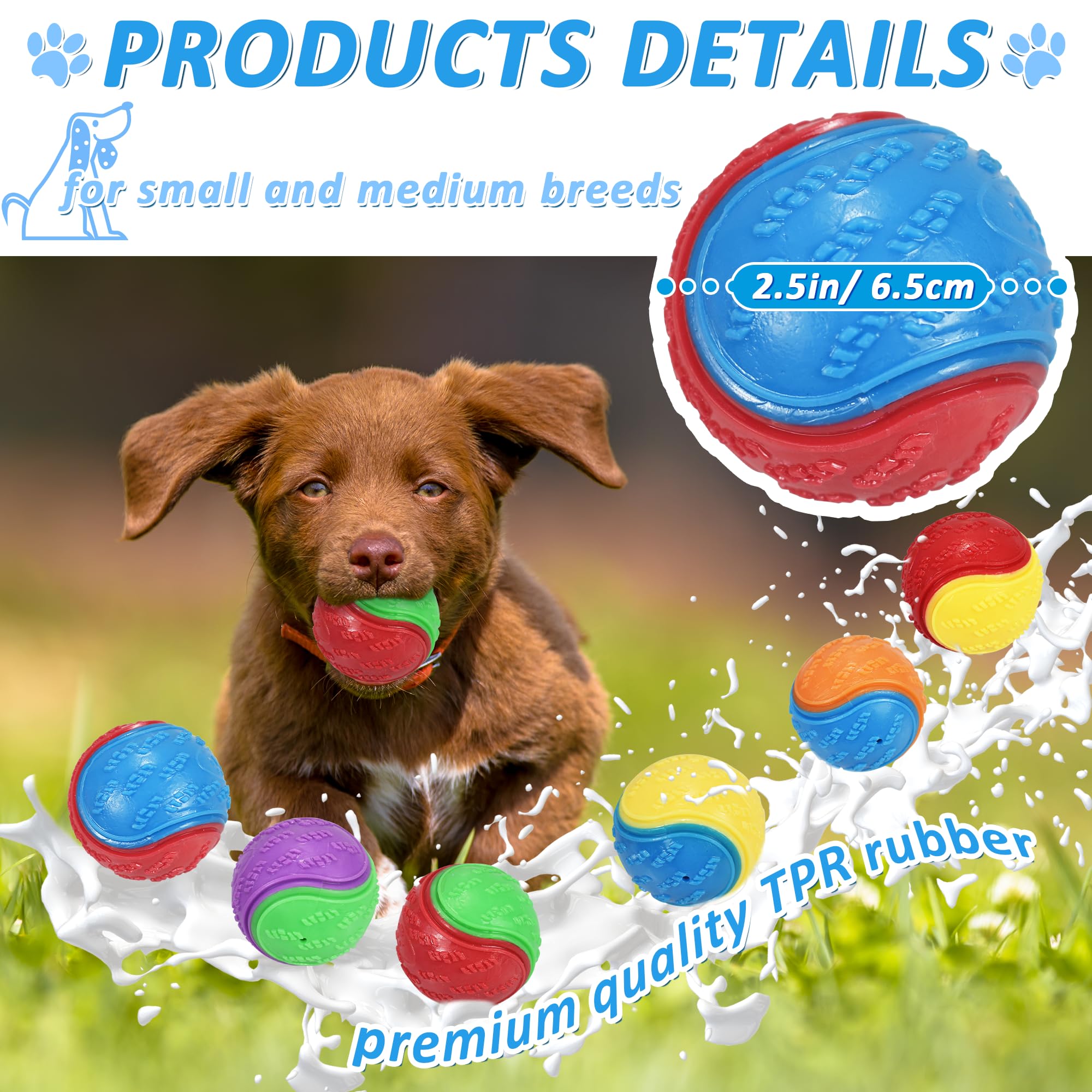 6Pcs Squeaky Dog Balls, Dog Toys Balls For Training, Tough Ball Toys For Dogs, Fit With Dog Ball Launcher, High Bouncy Dog Ball