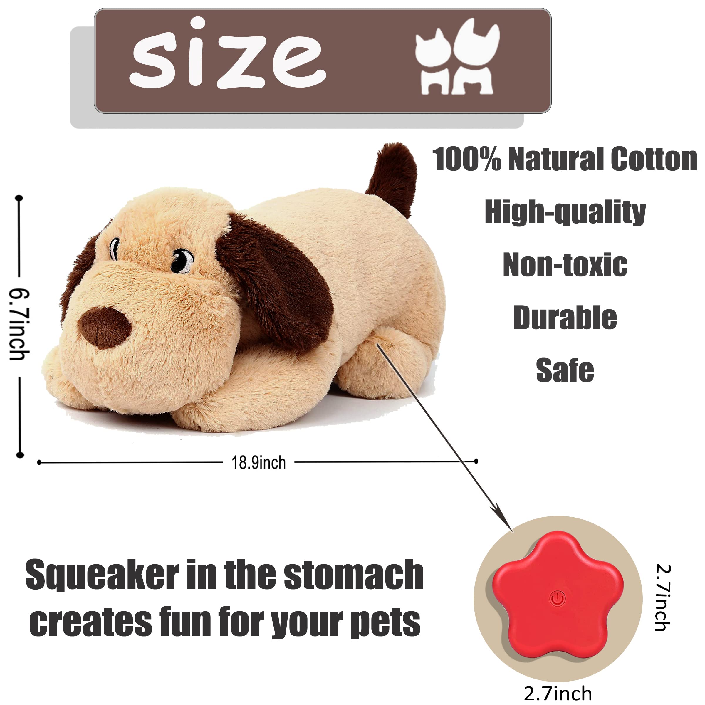 Dog Heartbeat Toy for Puppy Anxiety Relief, Heartbeat Stuffed Animal Heartbeat Plush Toy for Small, Medium, and Large Dogs (Beig
