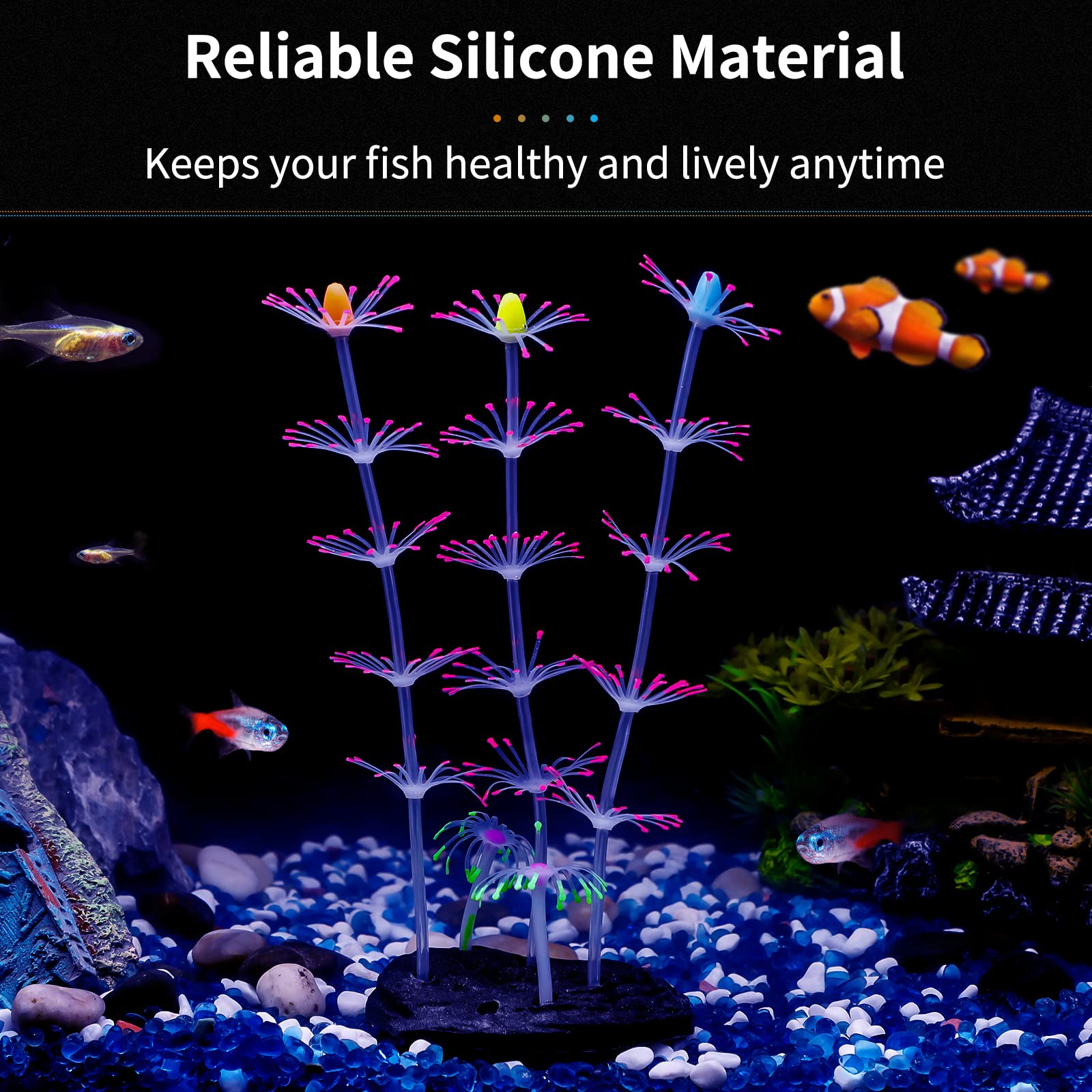Uniclife Strip Coral Plant Ornament Glowing Effect Silicone Artificial Decoration For Fish Tank, Aquarium Landscape - Pink