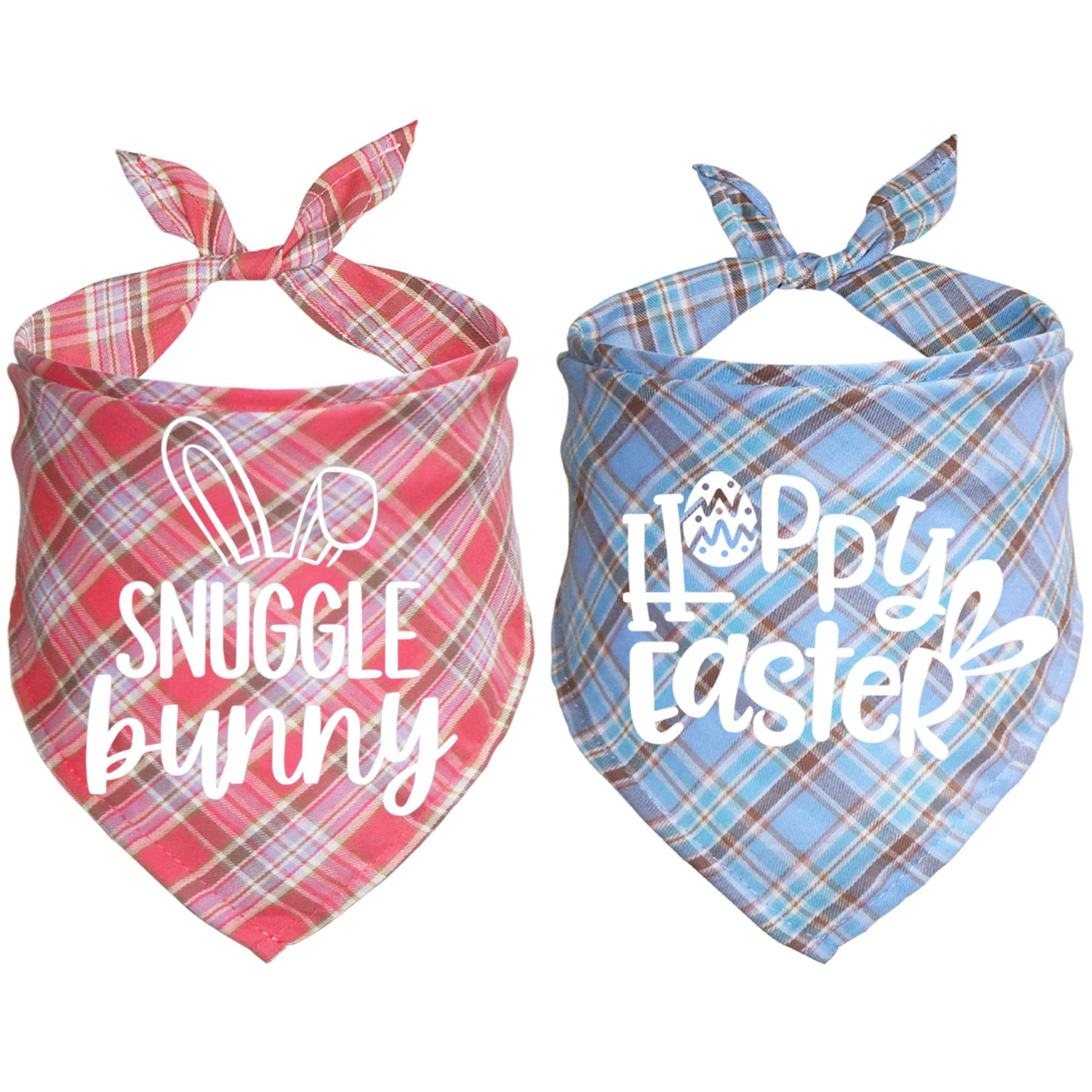 Jotfa Easter Dog Bandanas, Plaid Dog Puppy Easter Bandana Scarf For Small Medium Large Dogs Pets (Pink & Light Blue)