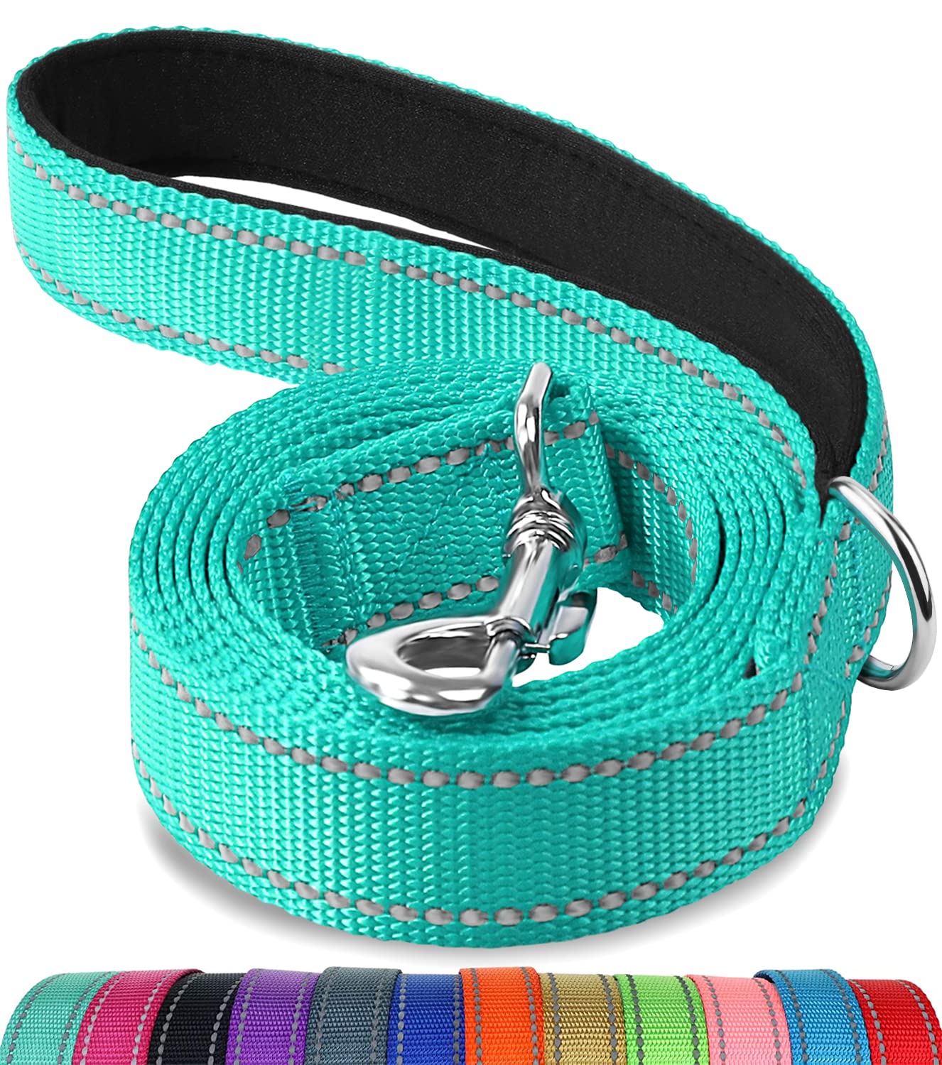 Joytale Double-Sided Reflective Dog Leash, 6 Ft/5 Ft/4 Ft, Padded Handle Nylon Dogs Leashes For Small & Medium Dogs Walking, Teal, 5Ft