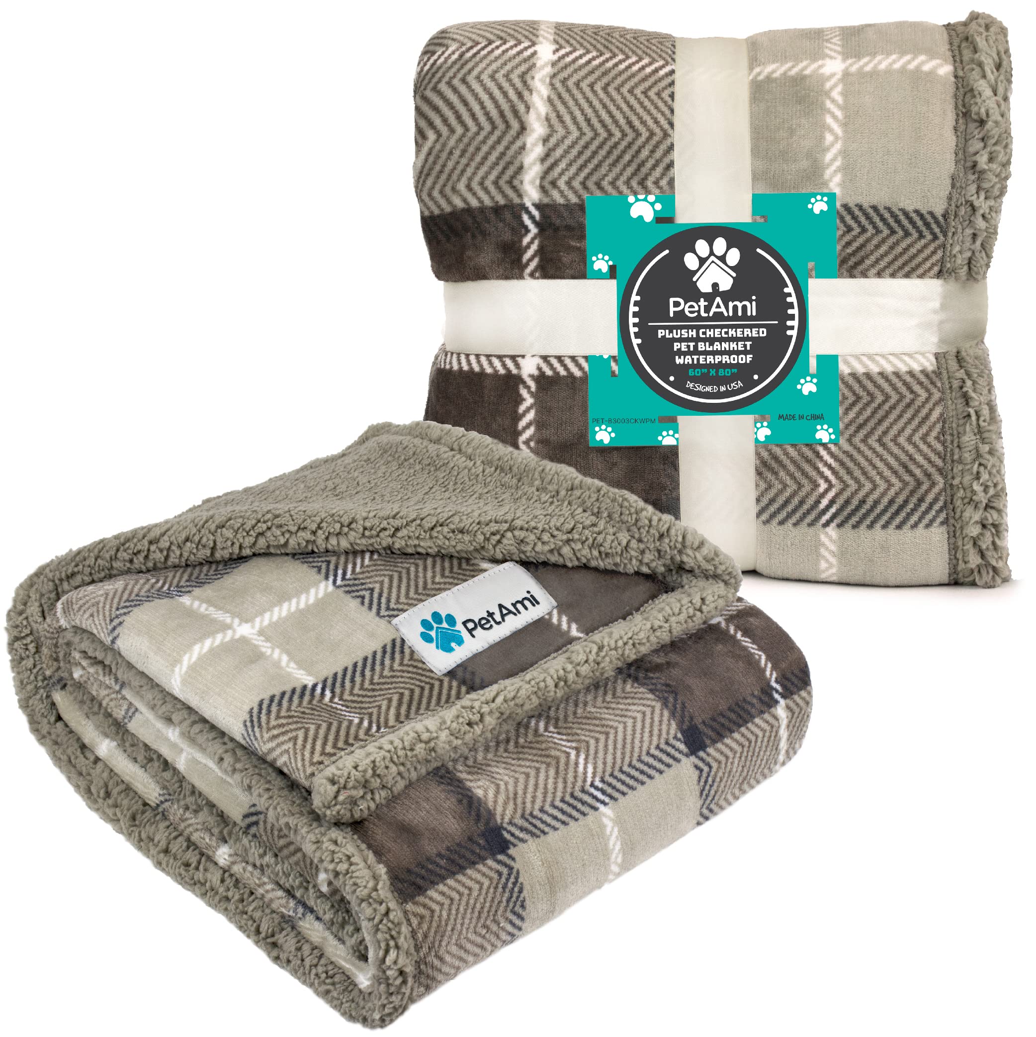 Petami Waterproof Dog Blanket For Bed, Xl Dog Pet Blanket Couch Cover Protection, Sherpa Fleece Leakproof Bed Blanket For Crate
