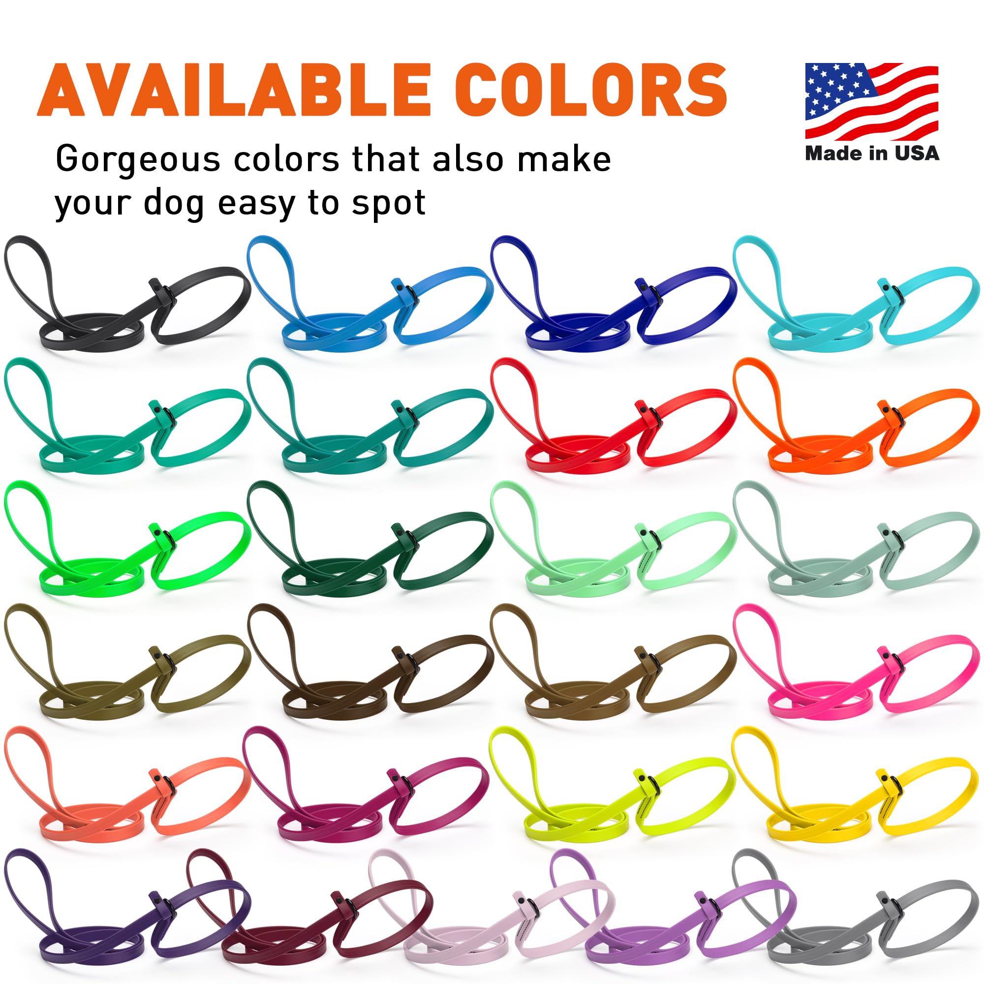 Dogline Biothane Slip Dog Leash - for Small, Medium and Large Dogs - Odor Free Slip Lead, Heavy Duty and Durable Material Kennel