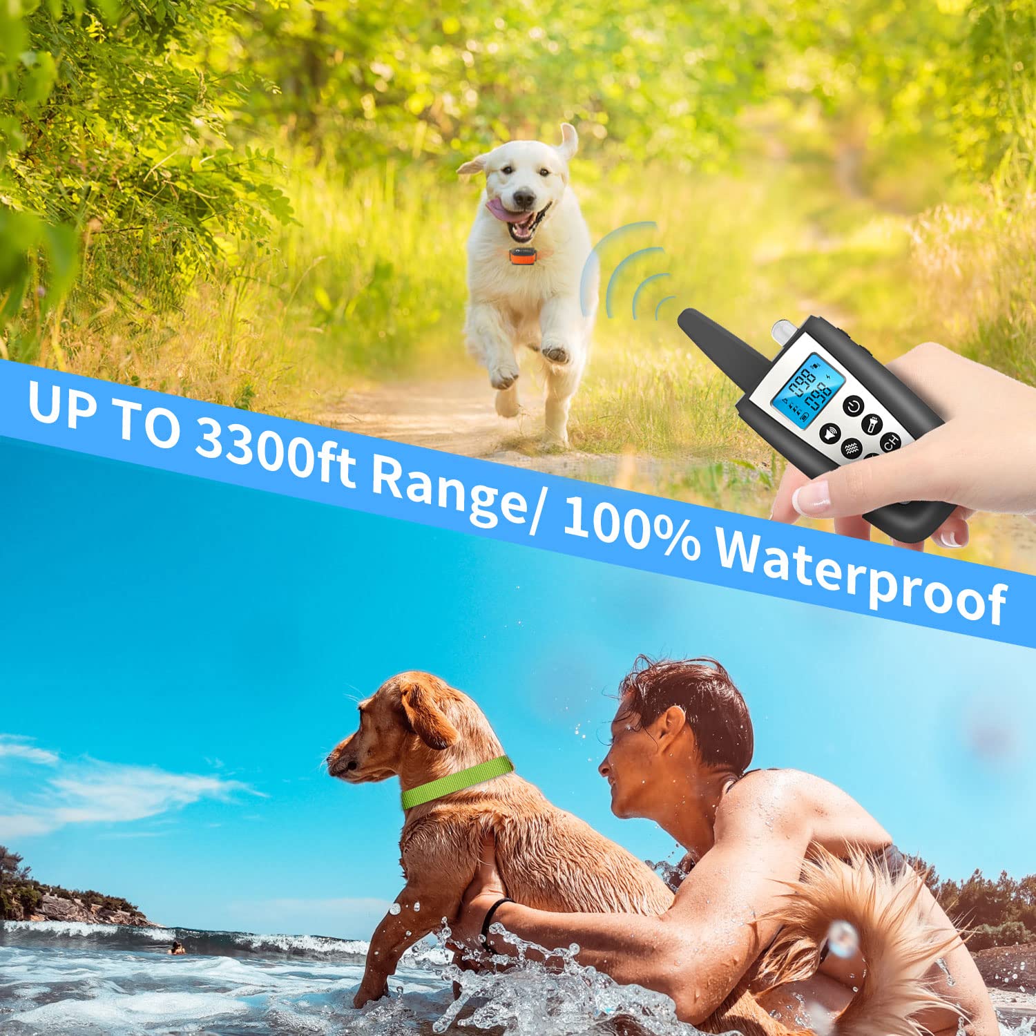 PaiPaitek Automatic Bark Collar with Remote for Large Dog, Up to 3300ft Range Bark and Training Collar Combo, 100% Waterproof Do