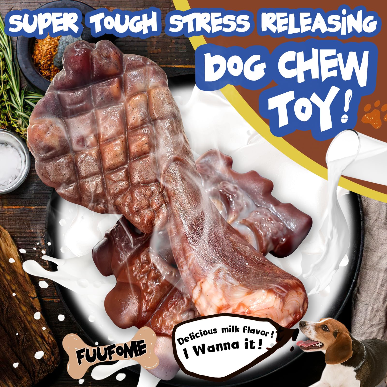 Fuufome Dog Chew Toys For Aggressive Chewers:2 Pack Indestructible Dog Toy For Large Breed- Tough Nylon Teething Bone Toy To Kee