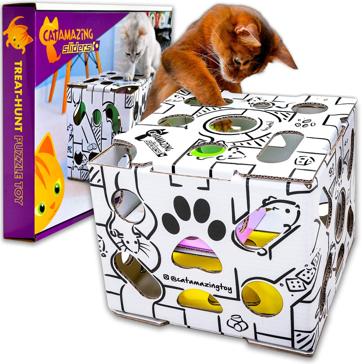 Cat Amazing Sliders - Puzzle Toy For Indoor Cats - Treat Box Interactive Maze - Enrichment Feeder - Best Cat Toy Ever!