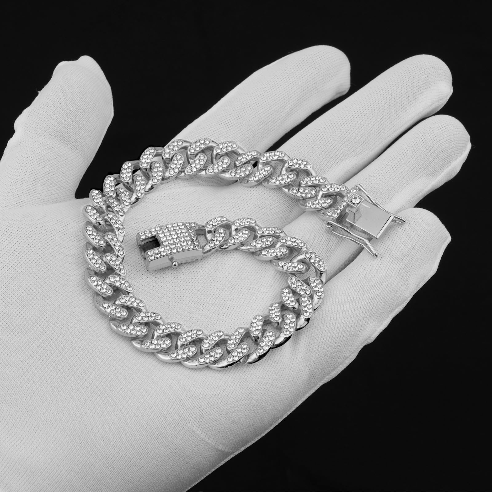 Silver Dog Chain Diamond Collar Walking Metal Chain Collar With Secure Buckle, Pet Cuban Style Collar Jewelry Accessories For Sm