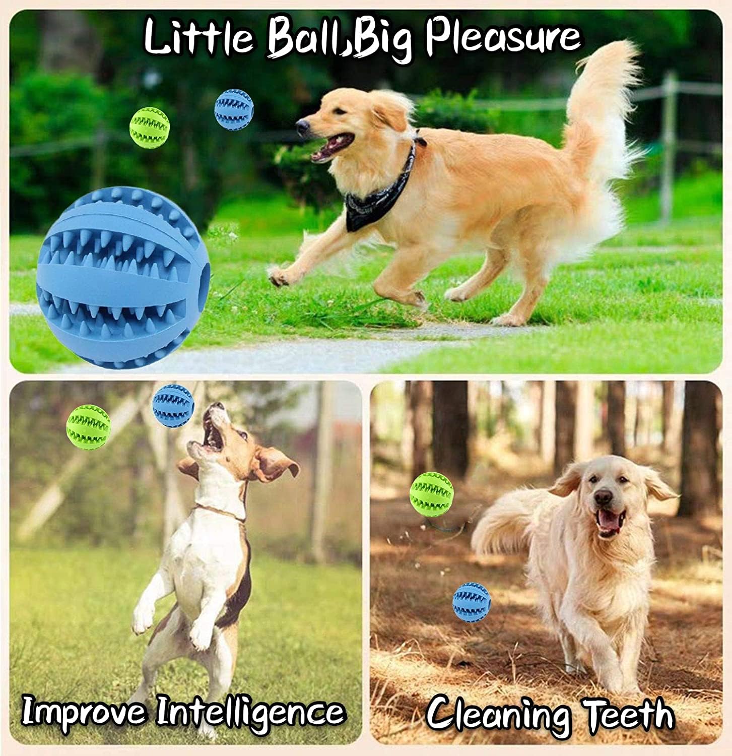 Feixun Dog Treat Toy Ball, Dog Tooth Cleaning Toy, Interactive Dog Toys(1 Green+1 Blue) 2.8' Pack Of 2