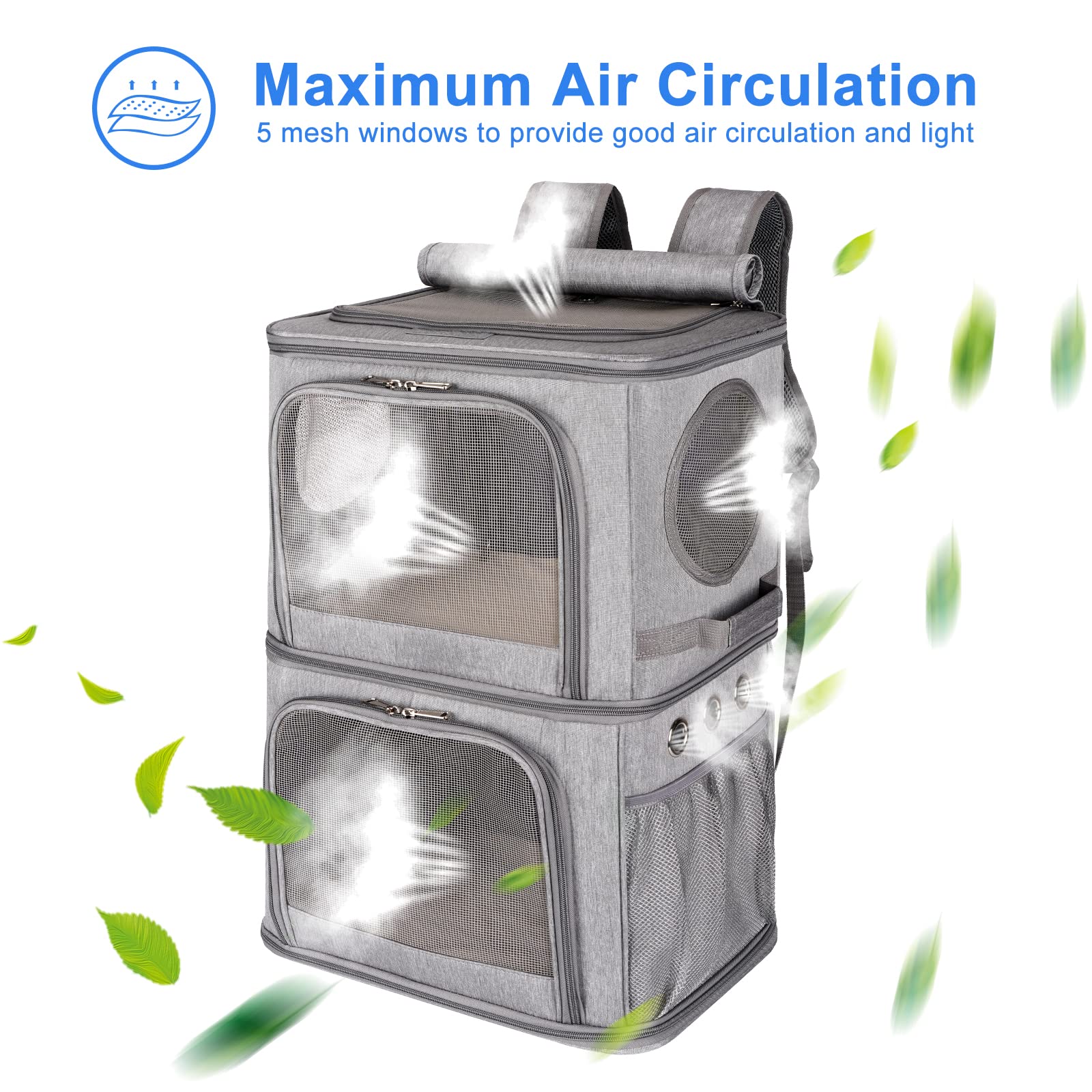 Voistino 2-In-1 Extra Large Double Pet Carrier Backpack For Small Cats And Dogs, Portable Pet Travel Carrier, Super Ventilated Design, Ideal For Traveling/Hiking/Camping, Xl