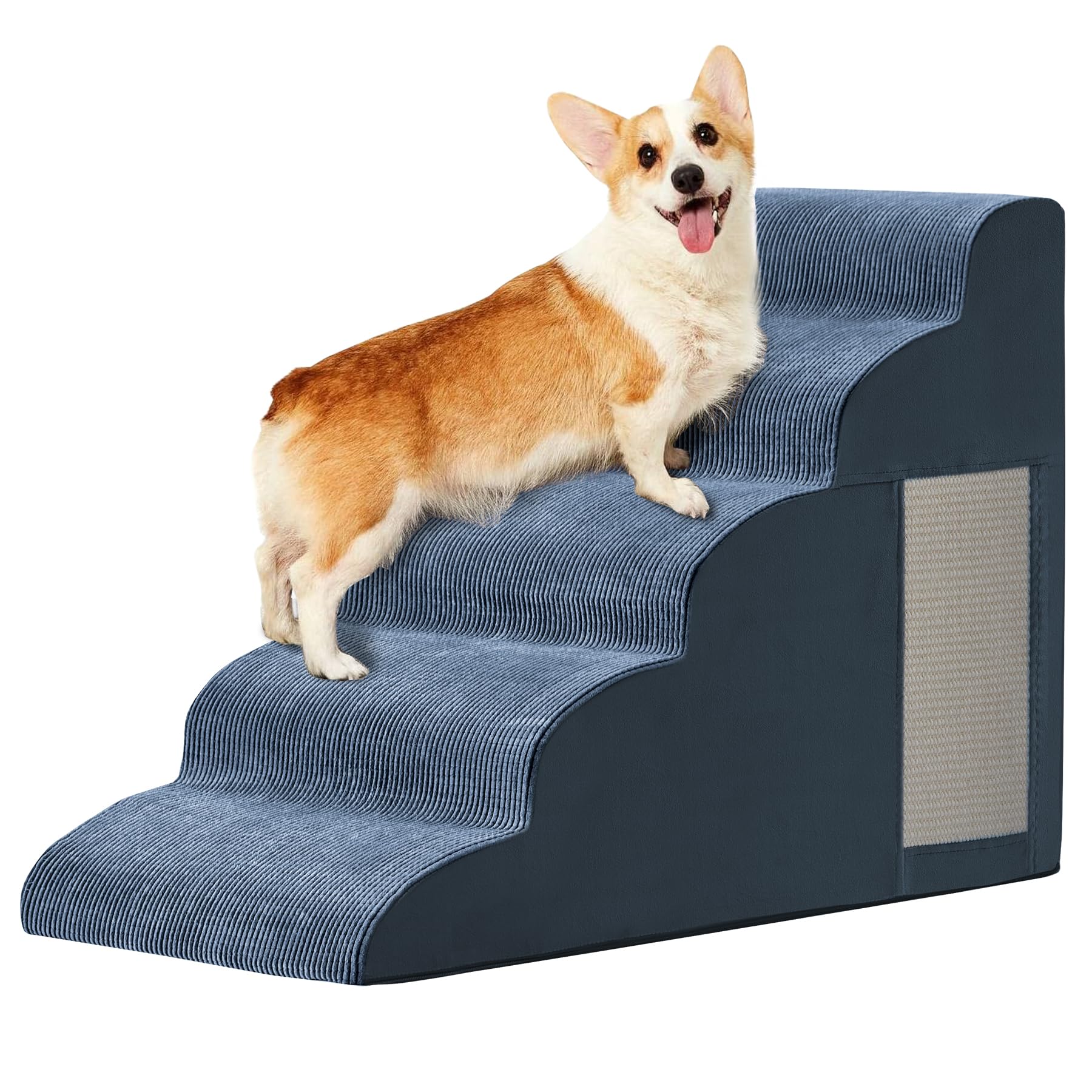 Pet Stairs For Small Dogs - 5-Step Curved Dog Ramp For Bed, Couch, Sofa, Car And Chairs - Non-Slip Bottom Design - Cat Scratchin