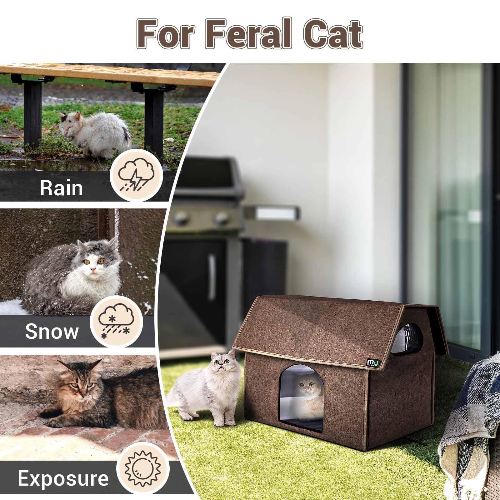 MIU Color Outdoor Cat House, Extra Large Weatherproof Cat Houses for Outdoor Cats, Insulated Feral Cat Shelter, Big Cat Bed, 20.