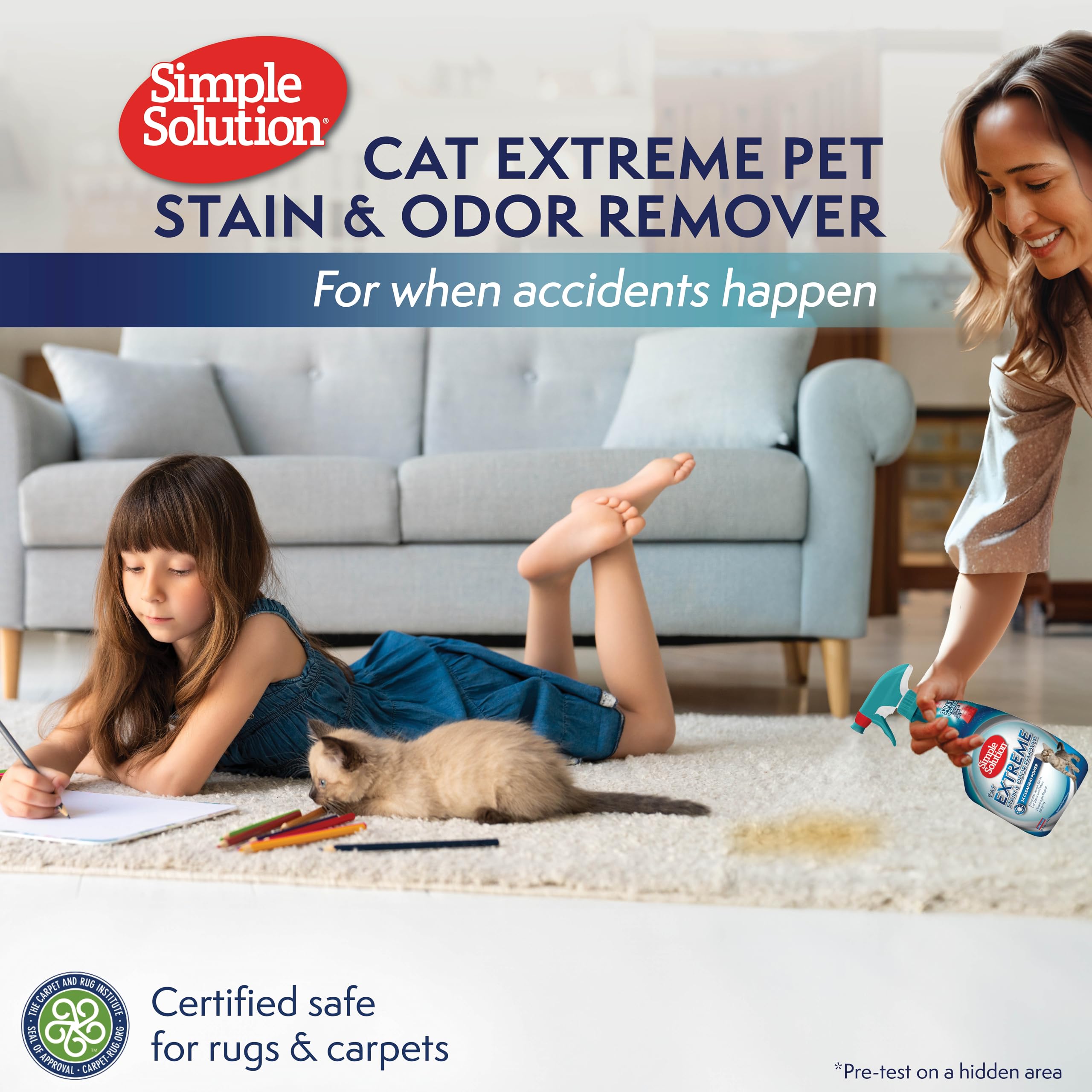 Simple Solution Cat Extreme Pet Stain And Odor Remover - Enzymatic Cleaner With 3X Pro-Bacteria Cleaning Power - 32 Ounces
