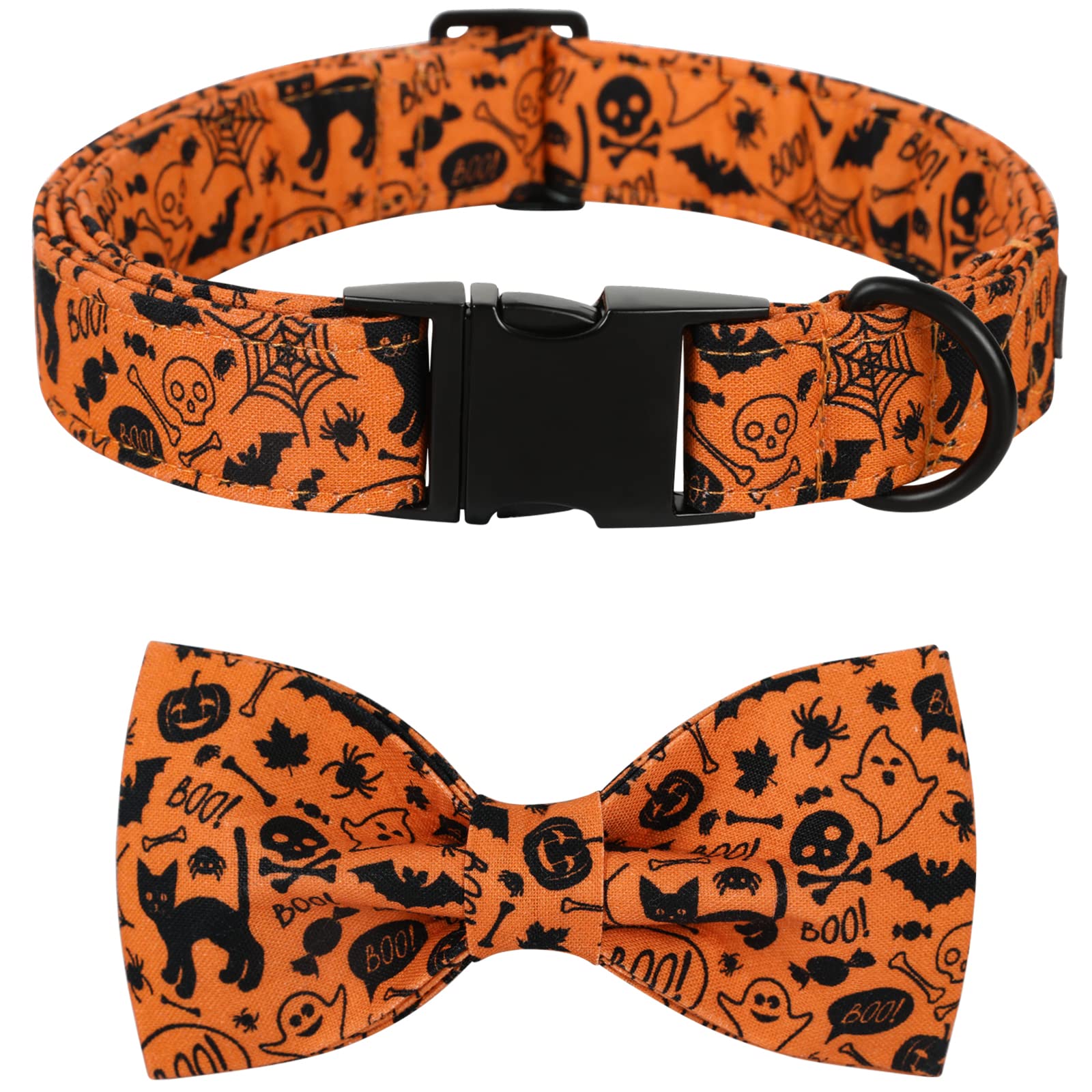 Lionet Paws Halloween Dog Collar With Bowtie - Cute Cotton Adjustable Fall Bowtie Dog Collar With Metal Buckle For Small Medium 