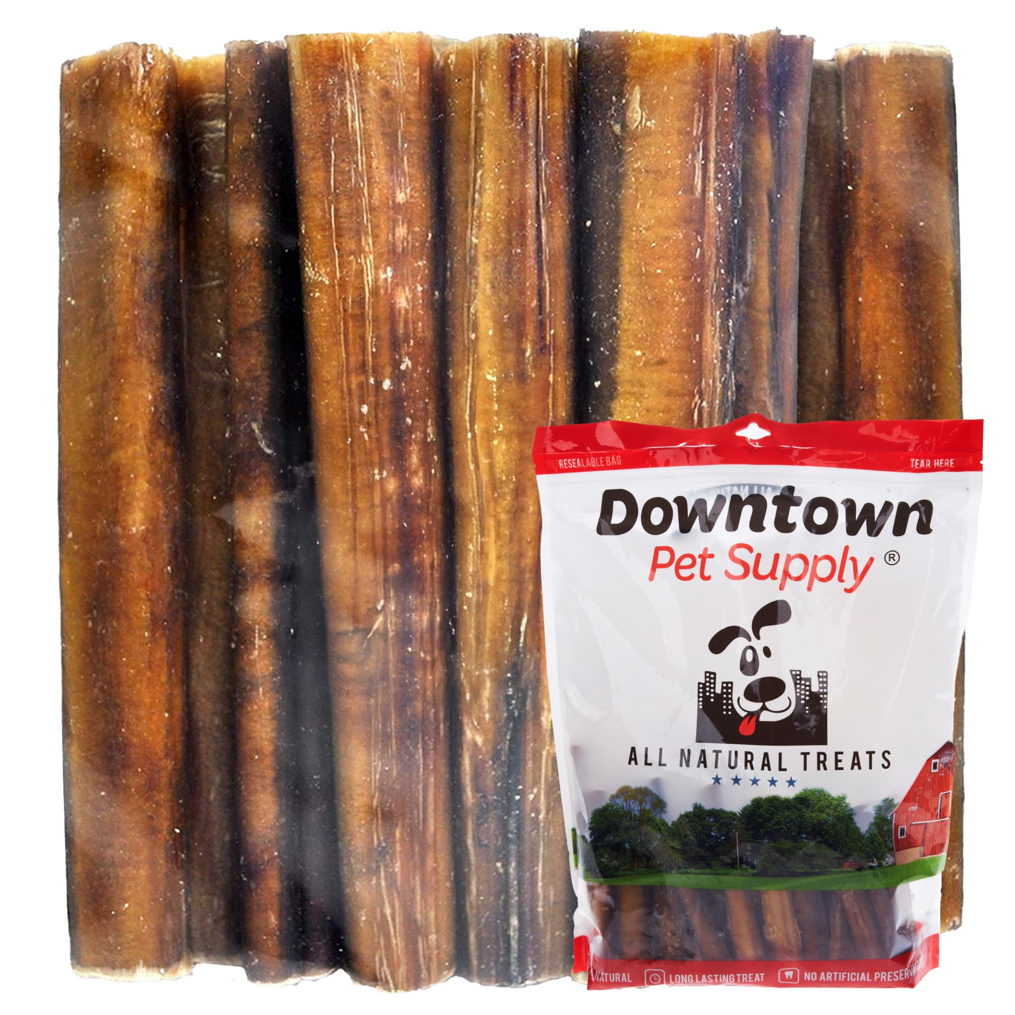 Downtown Pet Supply USA-Made 12, 8 Oz. Jumbo Bully Sticks for Large Dogs - Rawhide Free Dog Chews Long Lasting and Non-Splinteri