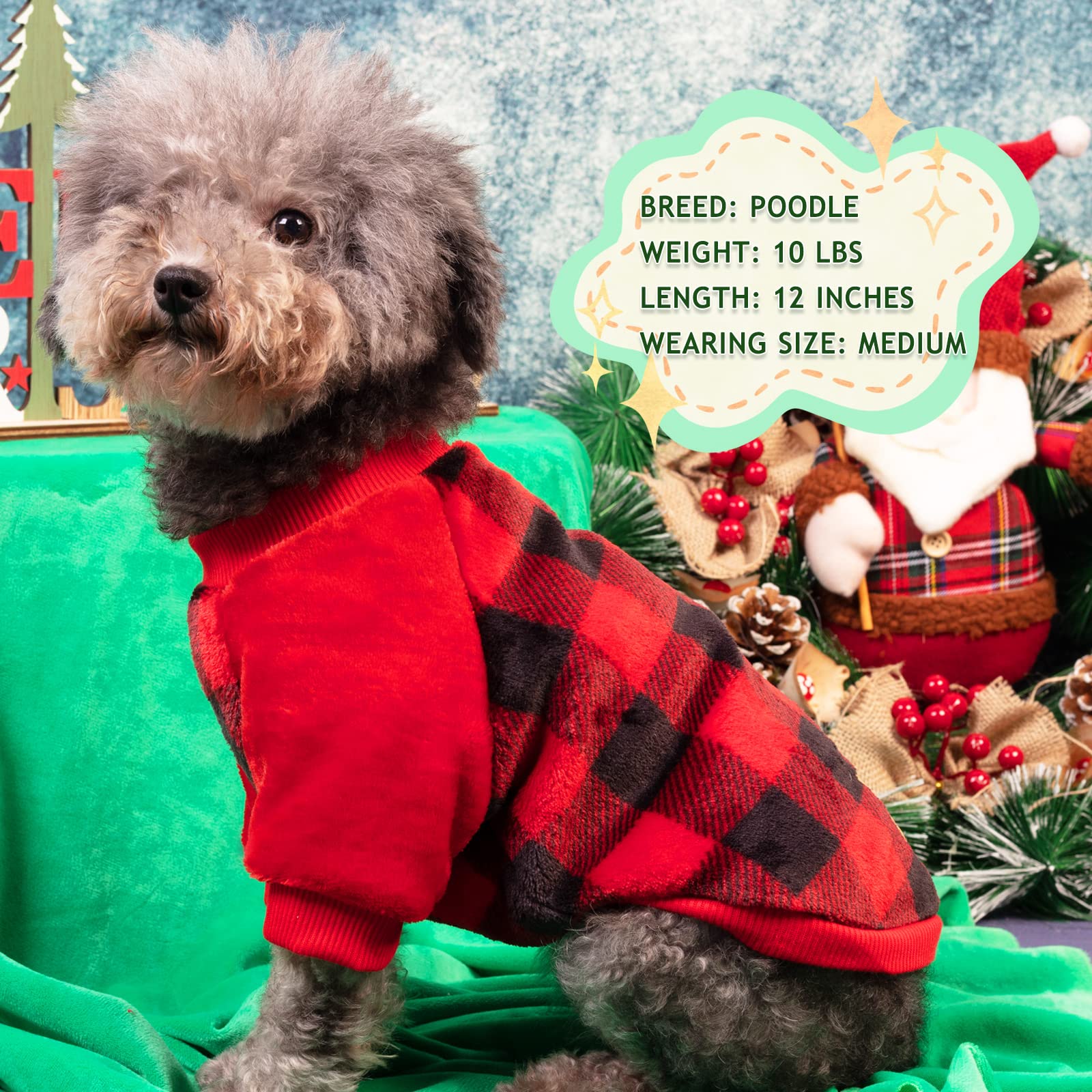 Cyeollo Buffalo Plaid Dog Sweater Flannel Sweatshirt Cold Weather Coat New Year Clothes For Small Dogs Apparel