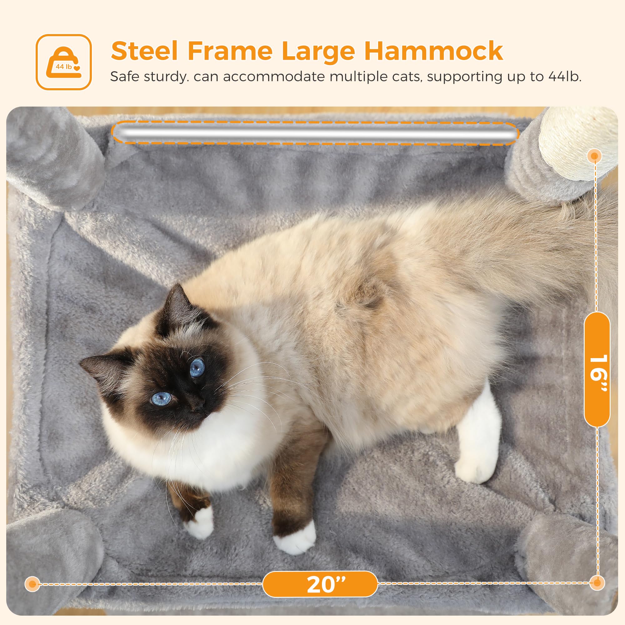 Muttros Cat Tree For Large Cats Adult With Metal Plush Big Hammock, 56.3'' Cat Tower With 2 Door Condo House, 6-Tier Cat Shelves