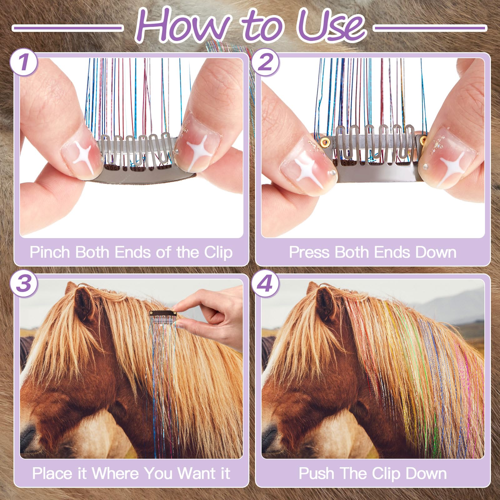 Juexica 18 Pcs Horse Bling Accessory Clip In Hair Extensions For Mane And Tail Tack Horse Stuff Pony Hair Tinsel For Real Horses