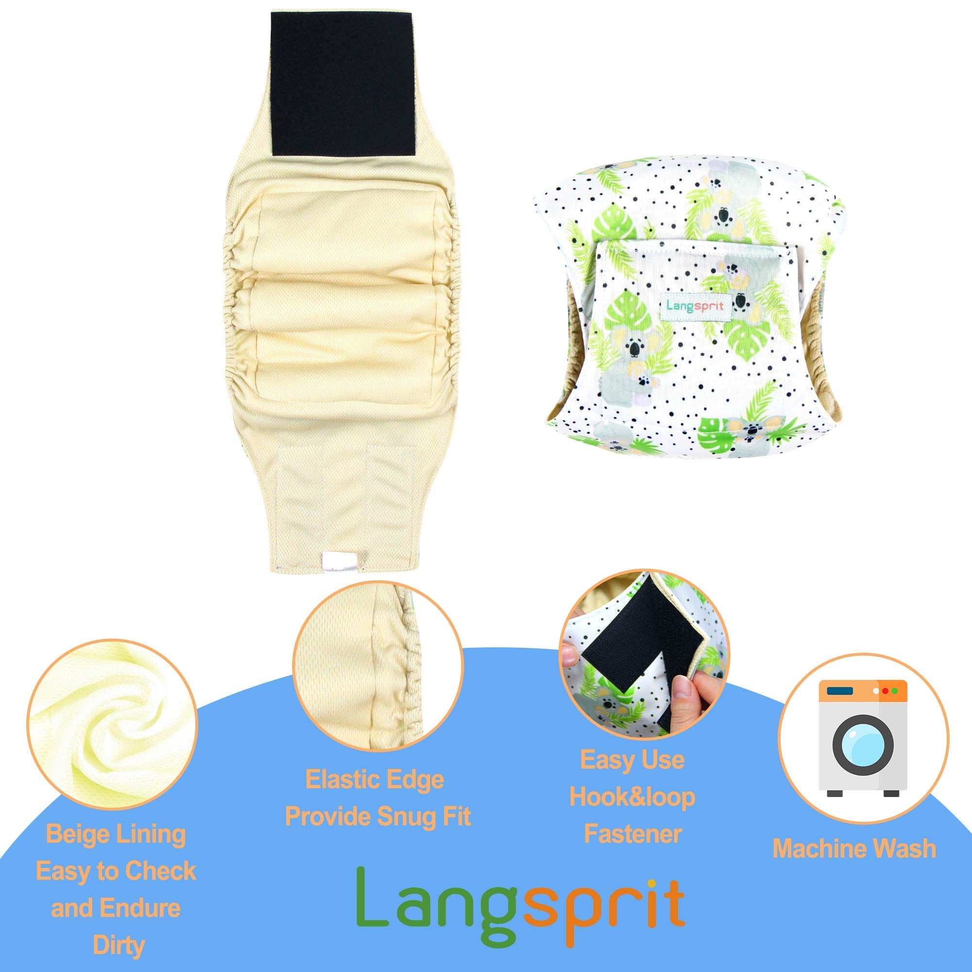 Langsprit Male Belly Bands for Dogs (Pack of 3) - High Absorbing Dog Wraps Male Washable - Reusable Male Dog Diapers (Koala, Sma
