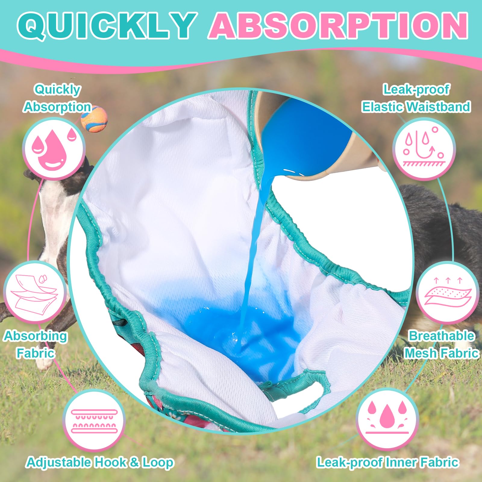 XPCARE Washable Female Dog Diapers, 2 Packs Reusable Doggie Diapers Absorbent Dog Diapers Female Leak-Proof Puppy Diapers Female