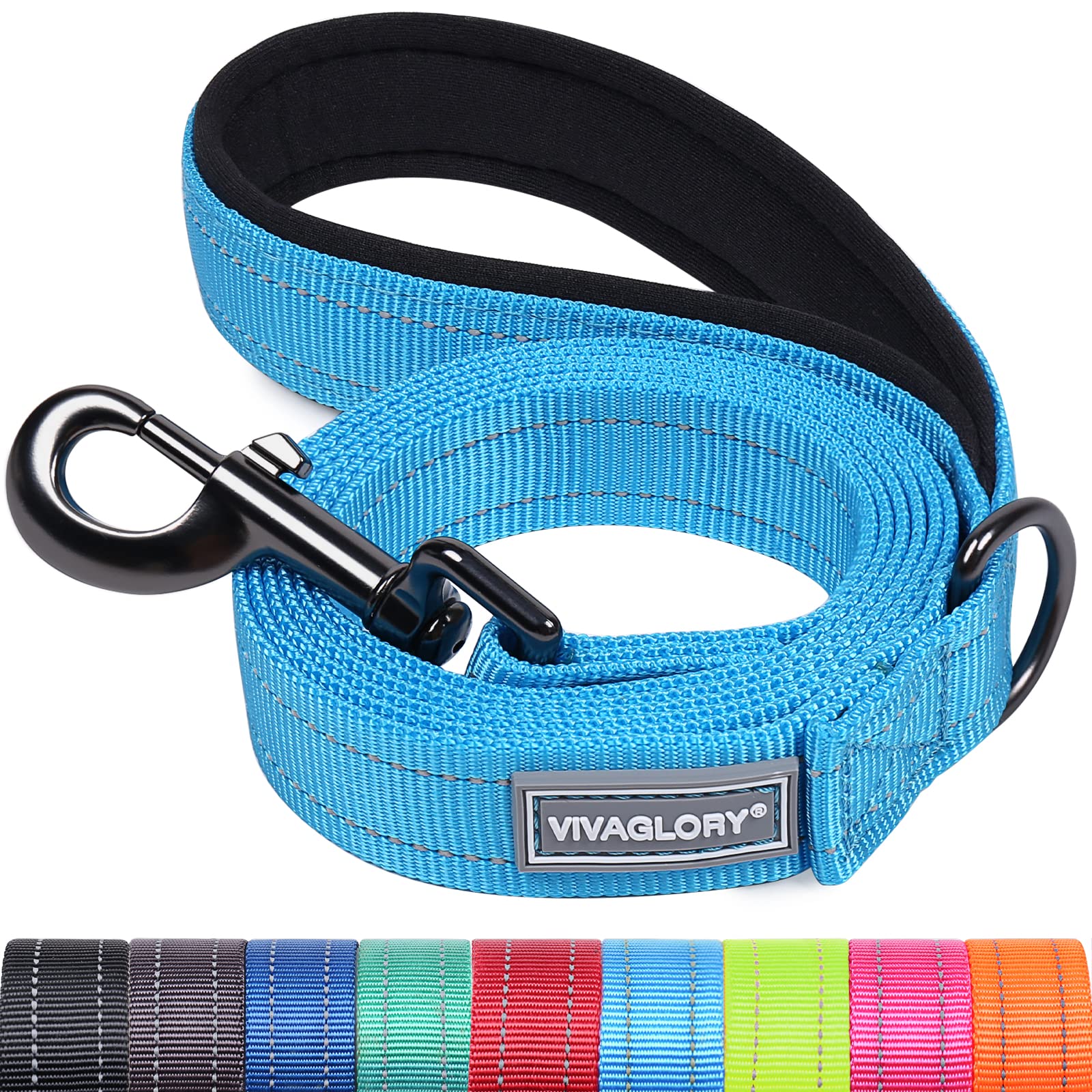 Vivaglory Dog Leash, Dog Training Leashes With Comfortable Padded Handle, Heavy Duty Reflective For Safety Walking Leash For Med