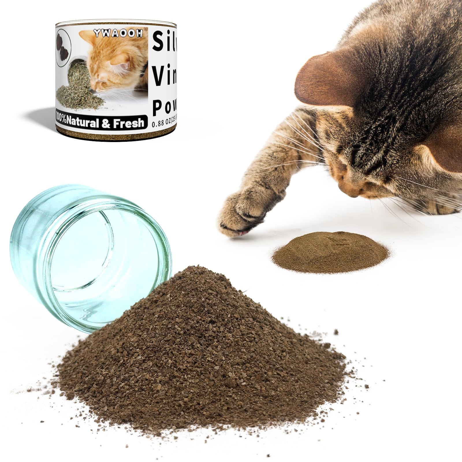 Ywaooh Cat Toys - Silvervine Powder For Cats, 100% Natural Catnip Alternative, 25G (0.88Oz), Safe For All Cat Ages, Matatabi Gal