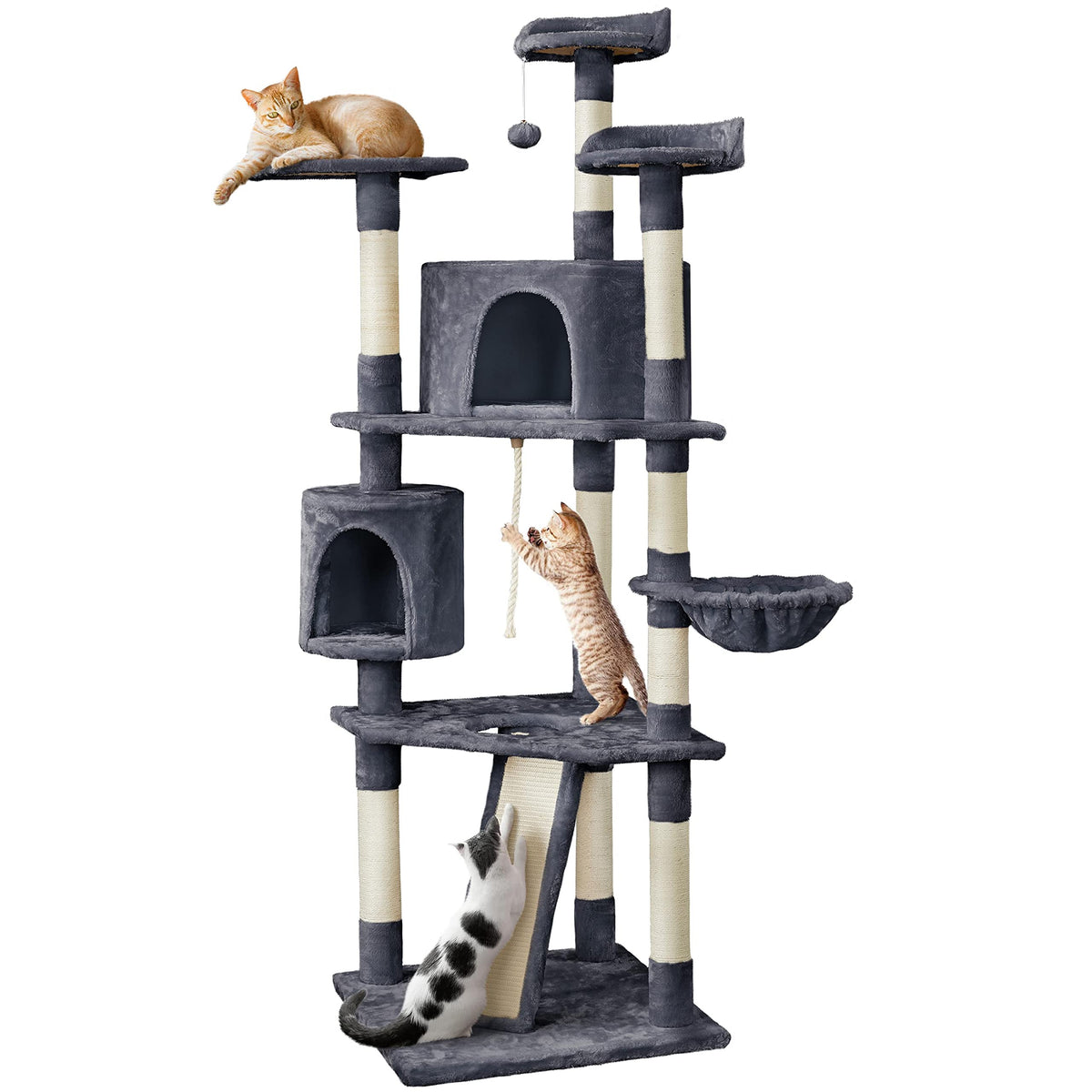 Yaheetech Multi-Level Cat Trees Cat Towers 79In Cat Tree For Indoor Cats With Sisal-Covered Scratching Posts, Plush Perches And Stable Condo For Kittens, Cats And Pets, Dark Gray