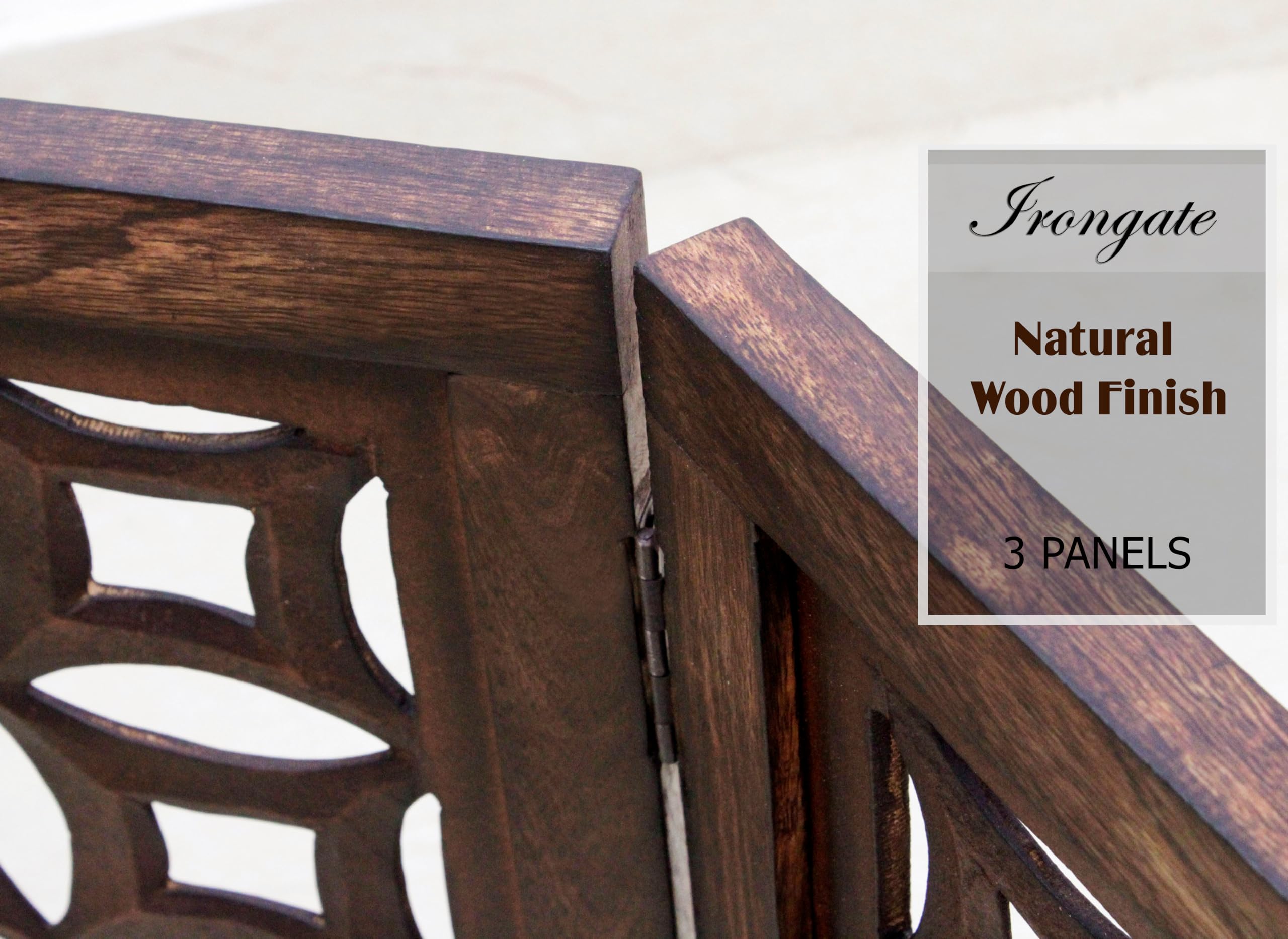 Wooden Foldable Pet Dog Safety Gate -3 Panels 20Wx24H- Hand Carved Solid Wood And MDF - Free Standing Portable Indoor Doorway Ha