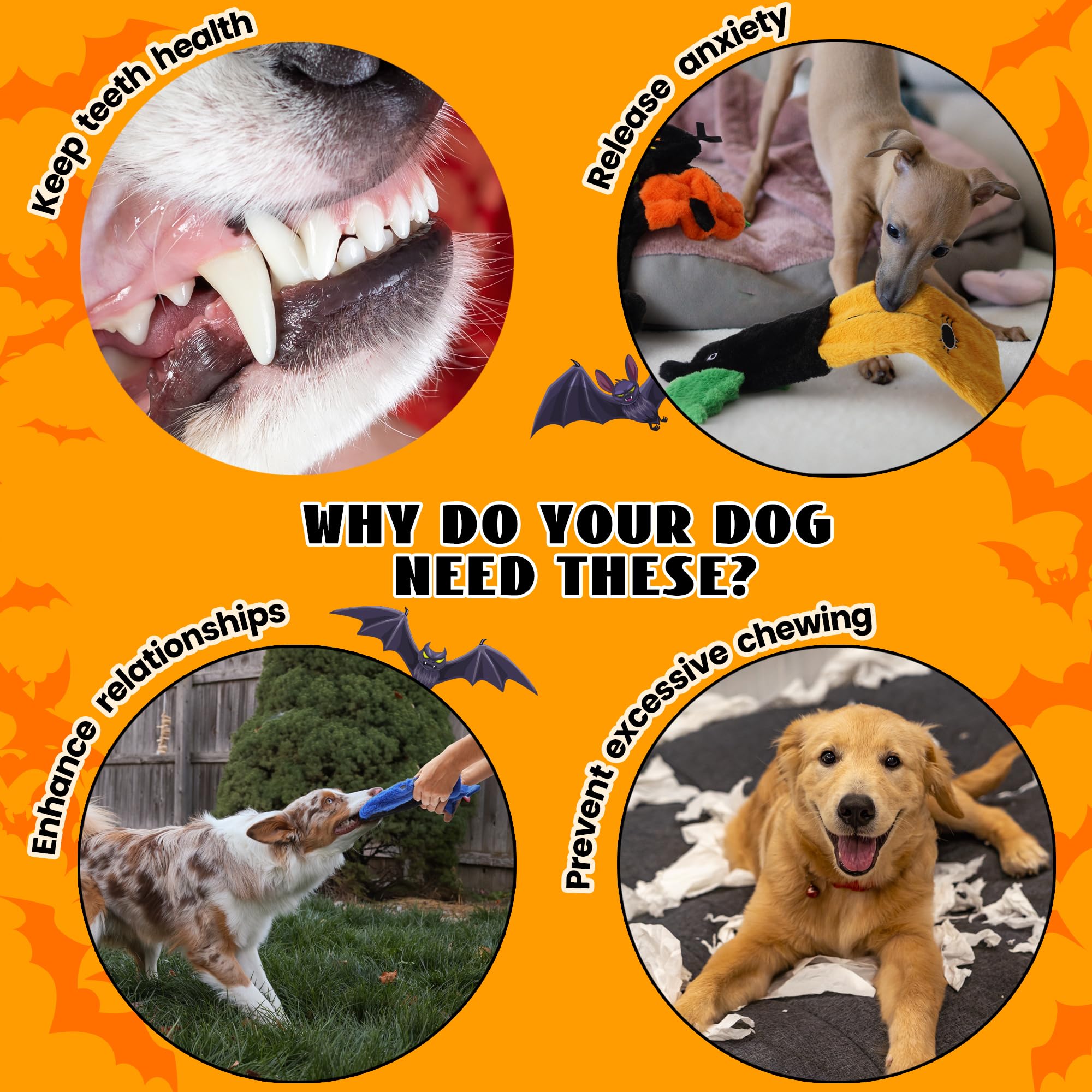 Nocciola 5 Pcs Halloween Dog Squeaky Toys, No Stuffing Plush Dog Toys With Crinkle Paper, Perfect Present For Puppy, Small, Medium And Large Dogs
