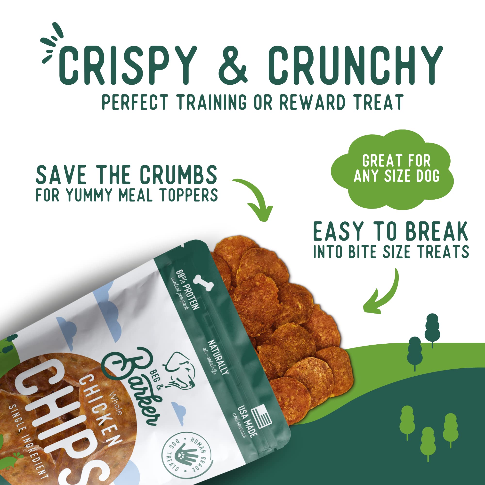 Beg & Barker Jerky Chips for Dogs Variety (3.5oz, Pack of 4) - Single Ingredient Dog Treats Made for Small and Large Dogs Protei