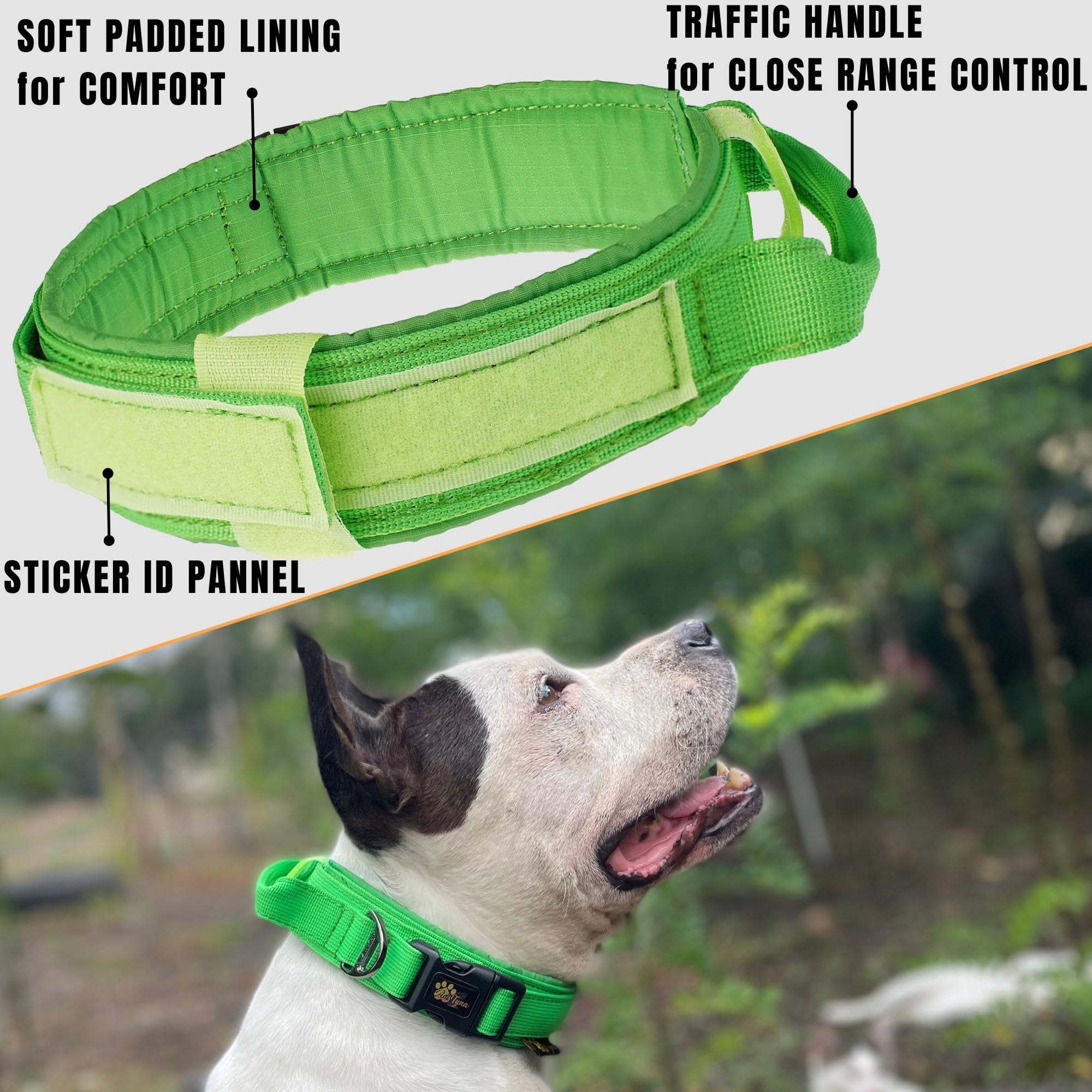 Adityna Tactical Dog Collar For Large Dogs - Soft Padded, Heavy Duty, Service, Adjustable Military K9 Green Collar With Handle F