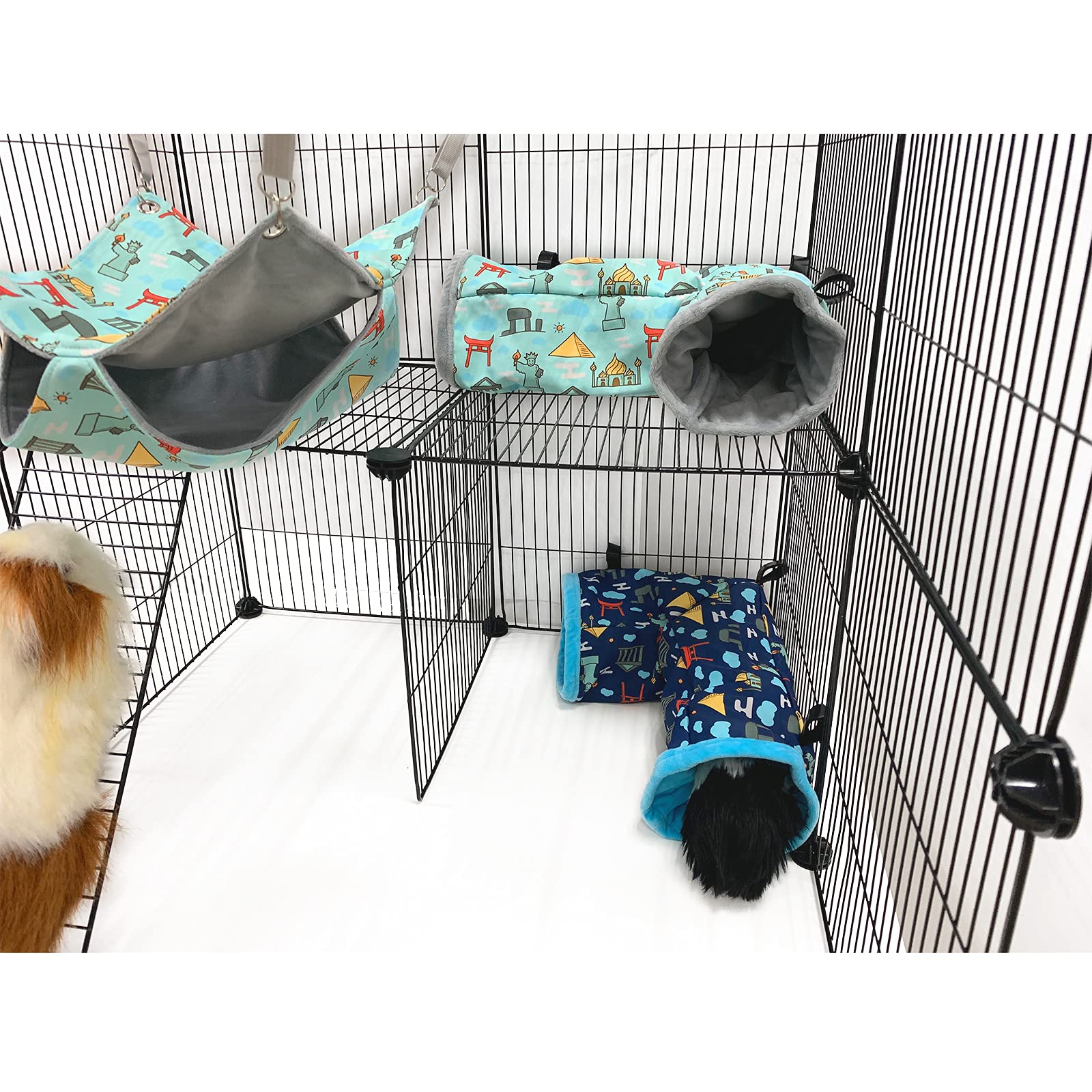 Ferret Cage Accessories Tunnel Tube Corner Hide Fleece Hideaway Bed Hammock Bed For Guinea Pig (Blue)