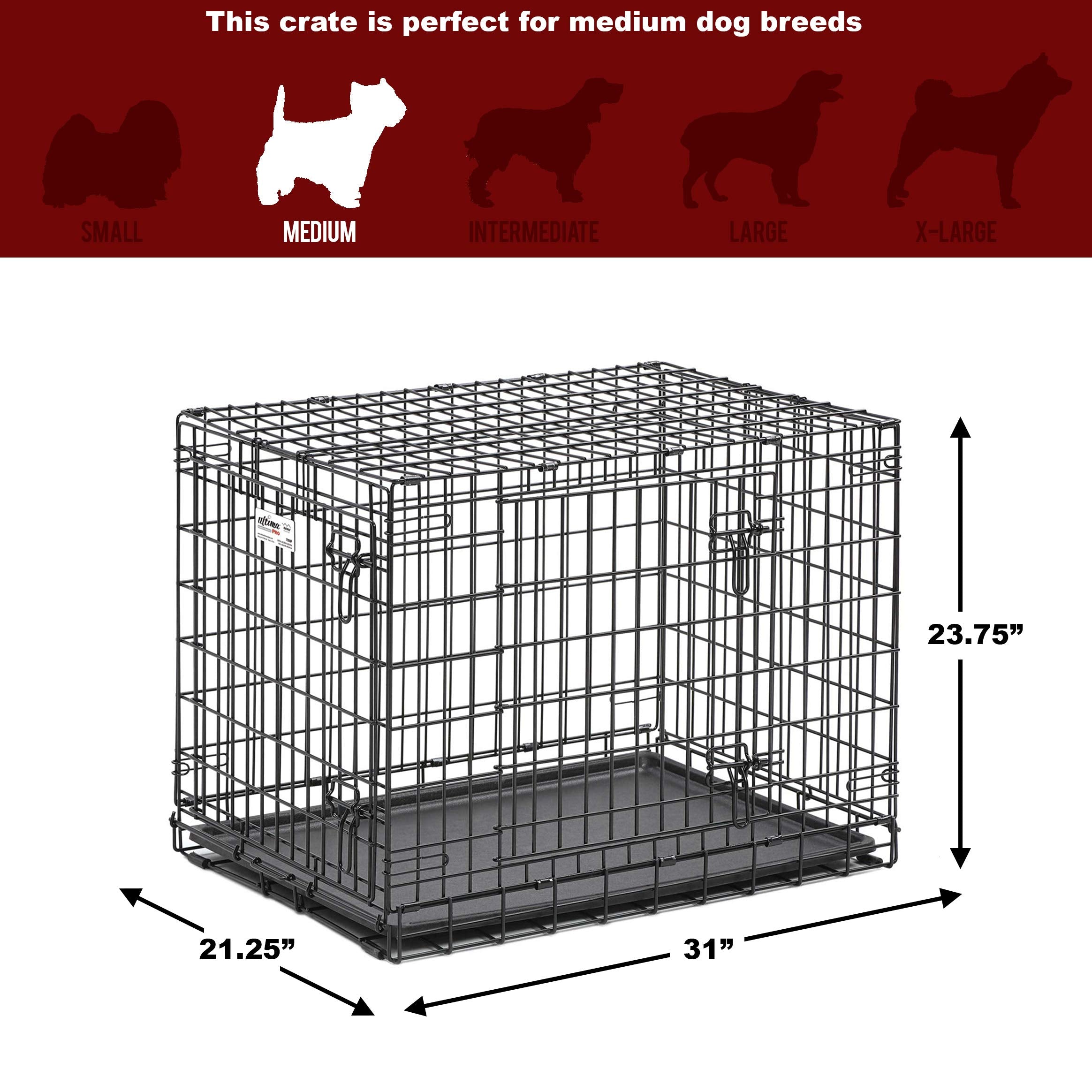 Midwest Homes For Pets Ultima Pro Series 30' Dog Crate | Extra-Strong Double Door Folding Metal Dog Crate W/Divider Panel, Floor Protecting 'Roller Feet' & Leak-Proof Plastic Pan