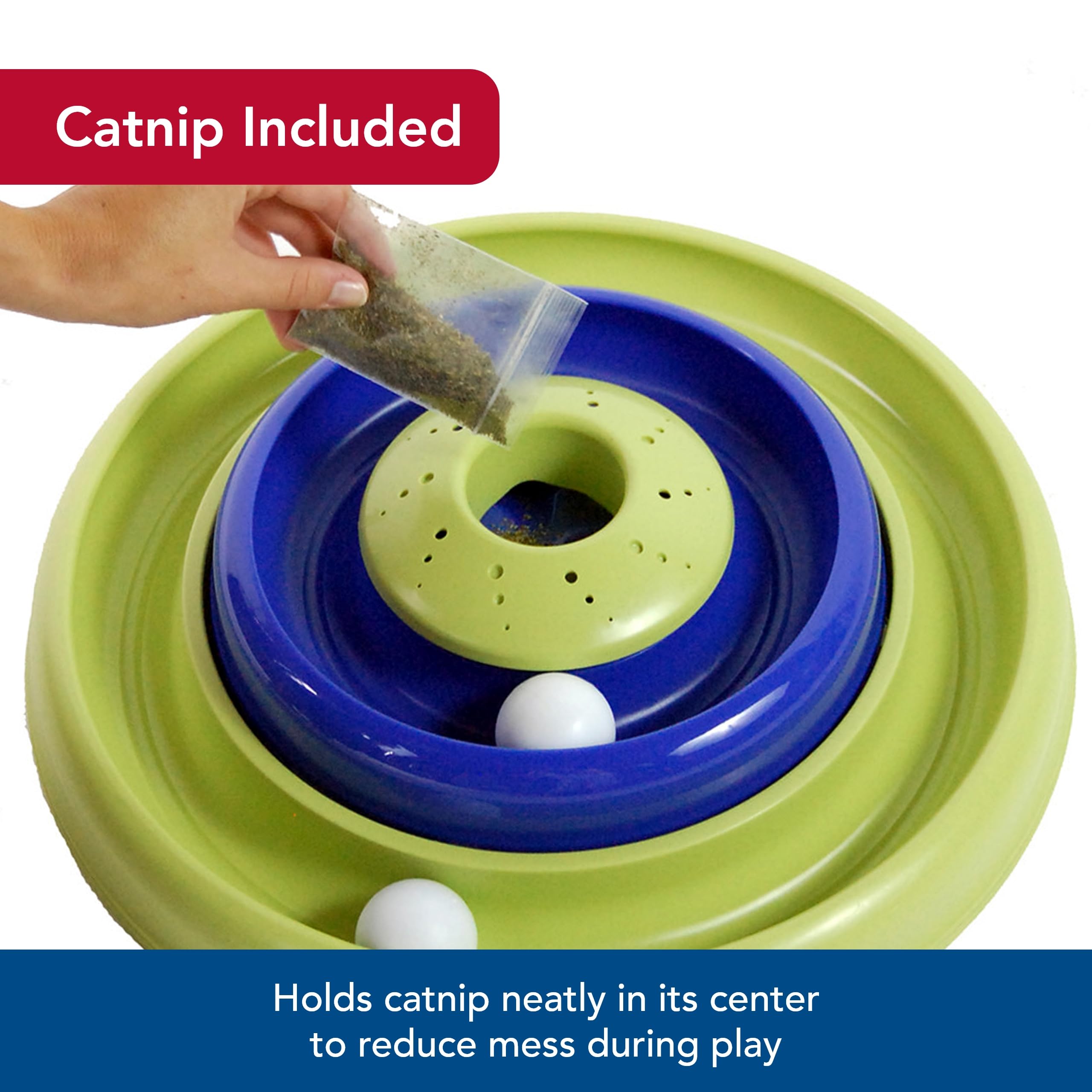 Coastal Pet Turbo Catnip Hurricane Cat Toy - Interactive Double Cat Toy Ball Track - For Cats And Kittens - Green And Blue - 16'