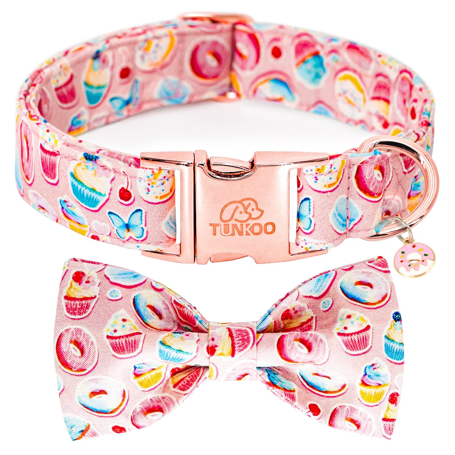 Tunkoo Pink Dog Collar With Bow Tie Cute Cake - Durable, Adjustable, And Stylish Pet Collar Available In Small Medium Large M