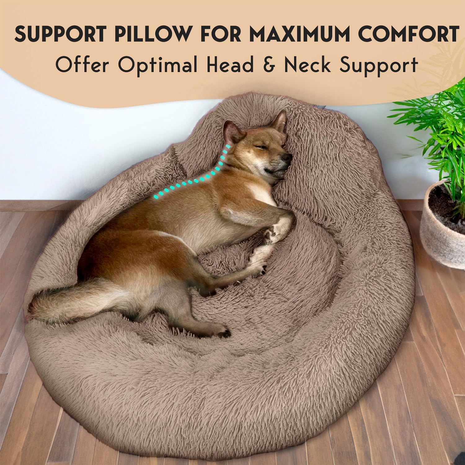PetJett Calming Medium Dog Bed - 30 Round Dog Beds, Anti-Slip & Washable Super Soft Fluffy Plush Donut Bed, Anti-Anxiety Premi