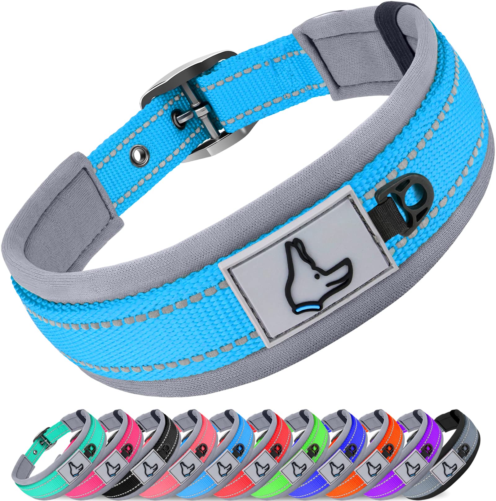 Joytale Dog Collar For Medium Dogs, Neoprene Padded And Adjustable, Reflective Wide Heavy Duty Pet Collars With Durable Metal Be