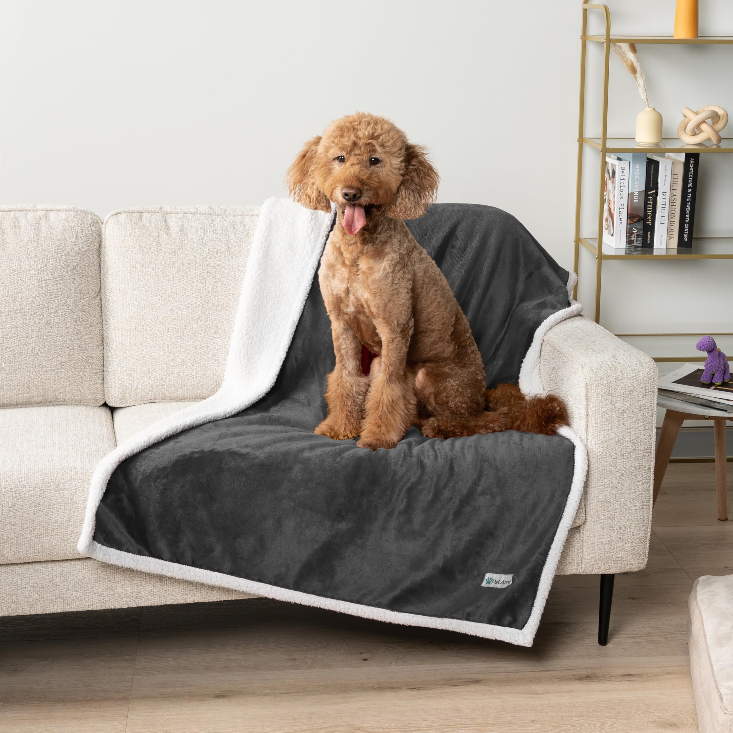 Petami Waterproof Dog & Cat Blanket - Sherpa Fleece, Washable Throw Couch & Sofa Protector, Reversible Soft 29X40 Charcoal