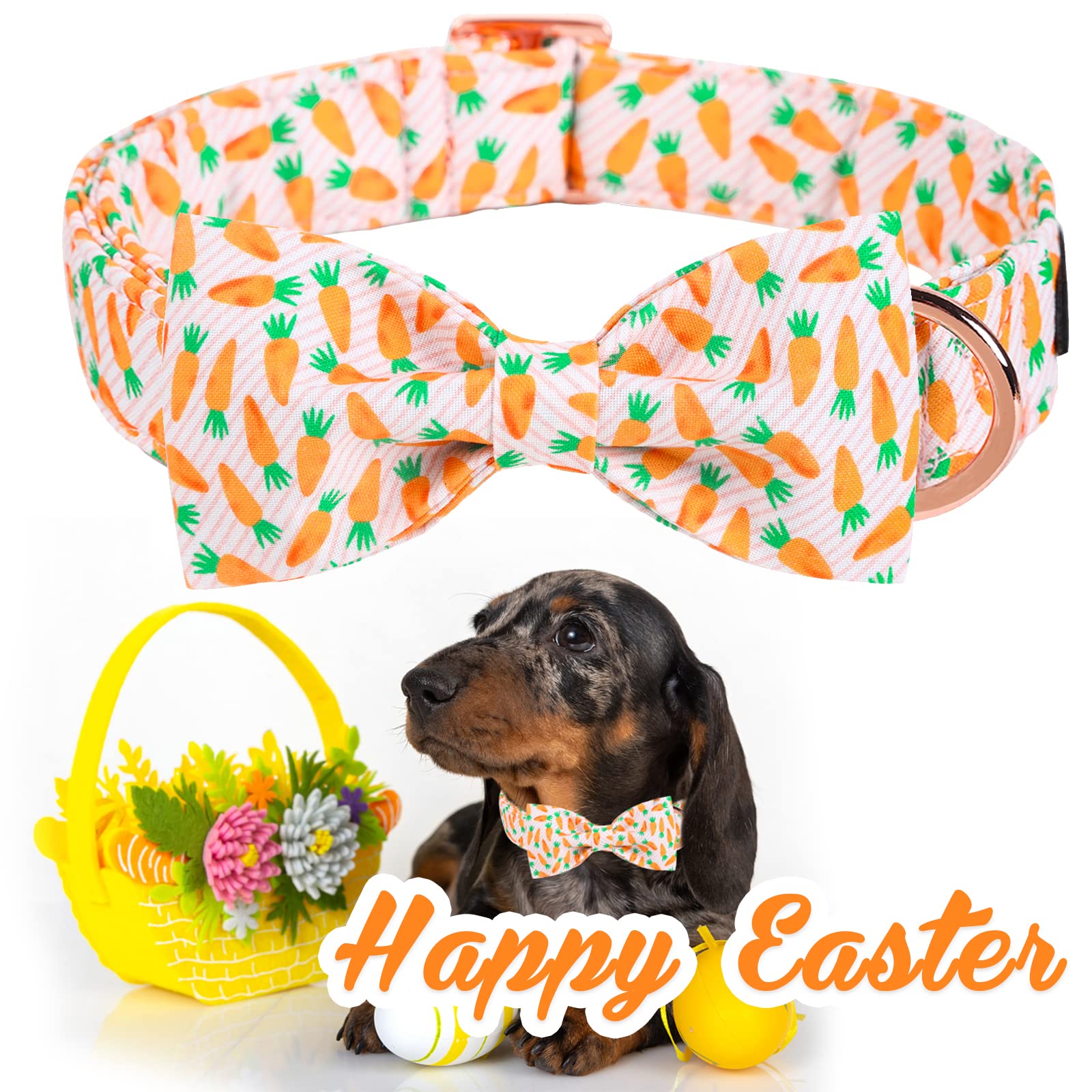 Unique Style Paws Easter Day Dog Collar With Bow Tie Blue Pink Grid Puppy Collar For Small Medium Large Boys Girls-Xl