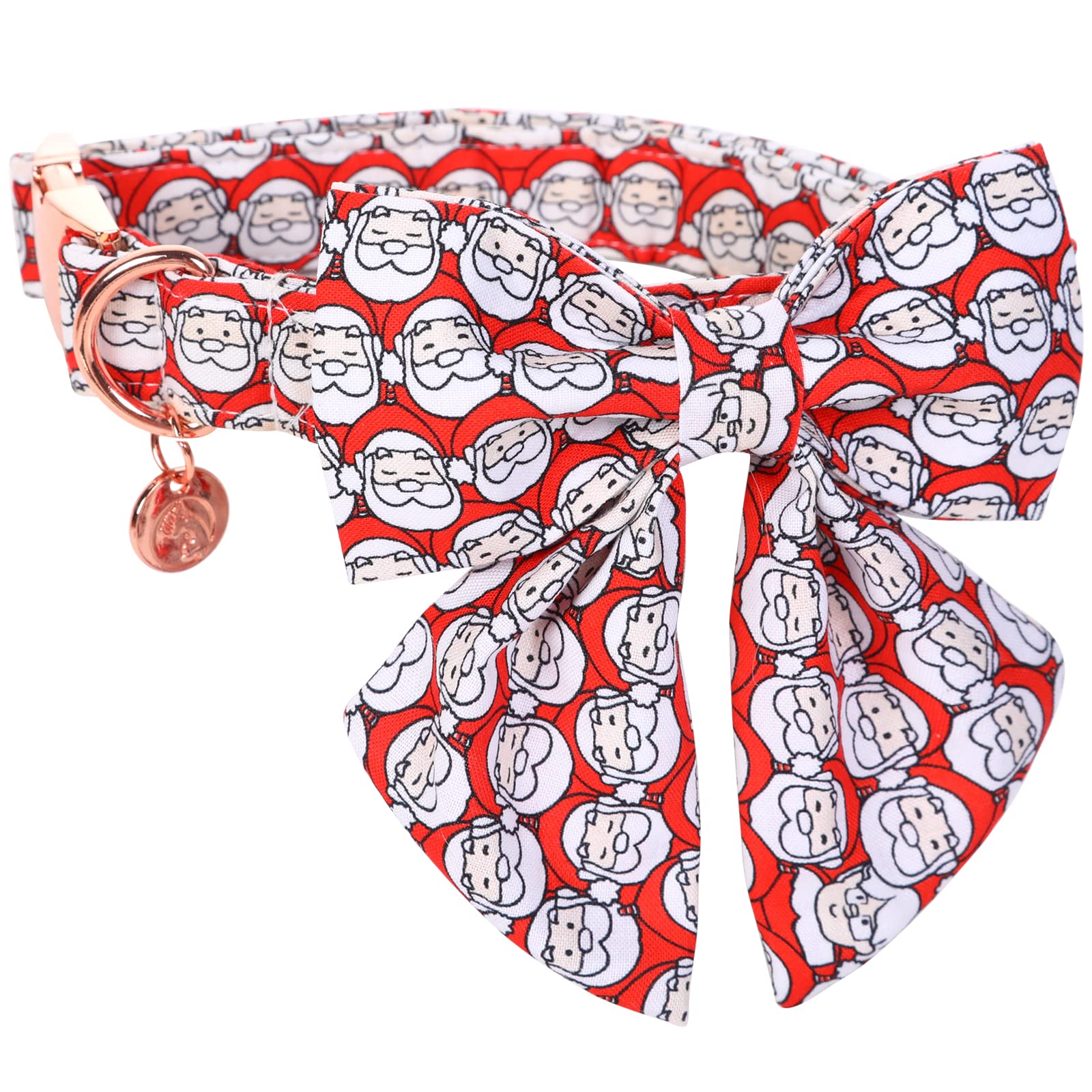 Dogwong Cotton Dog Collar With Bowtie, Stylish Christmas Red Plaid Dog Collar Adjustable Puppy Necklace For Small And Medium Dog