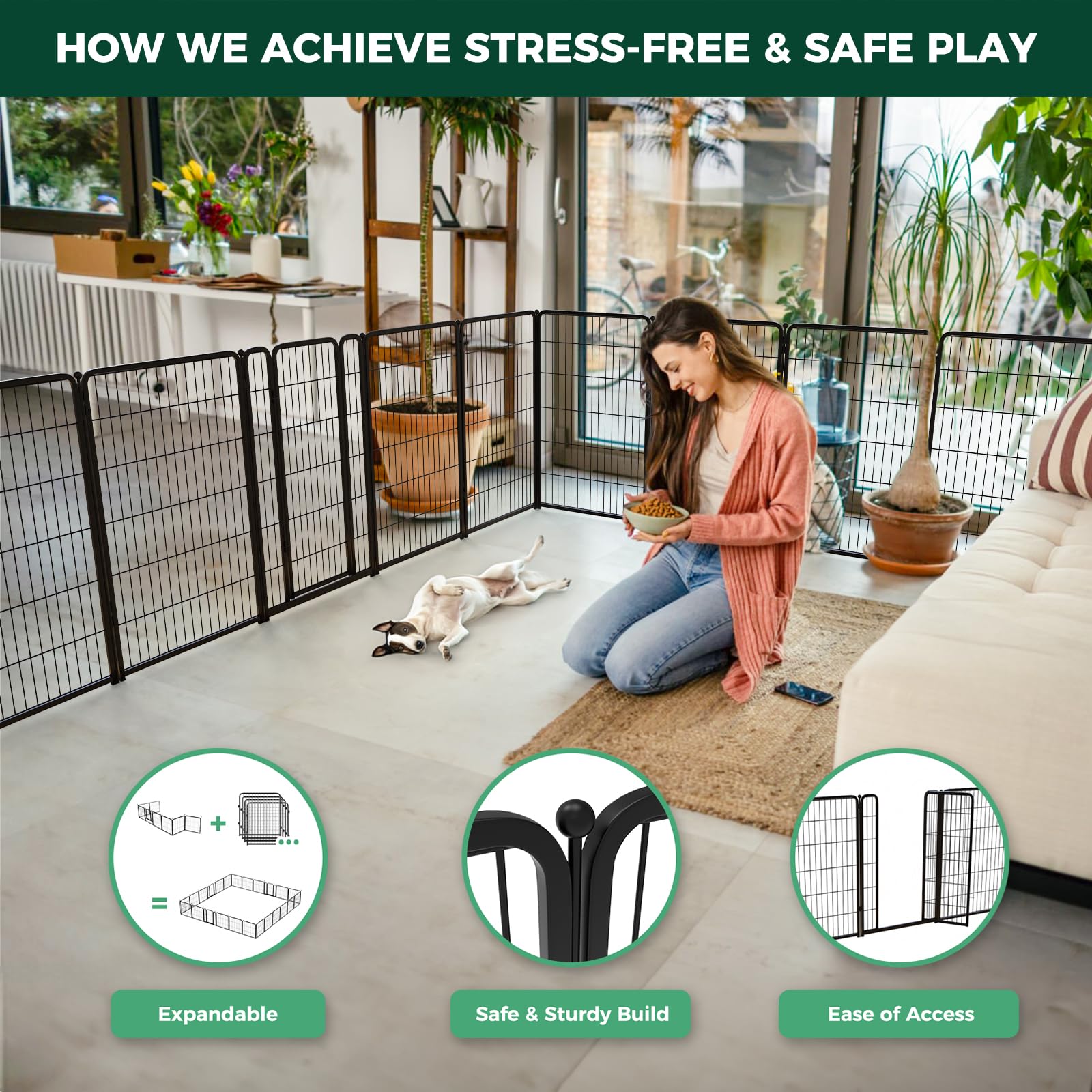 Fxw Homeplus Indoor Dog Playpen - Stress-Free And Safe Play, 45 Inch 12 Panels For Large Dogs, Black│Patented