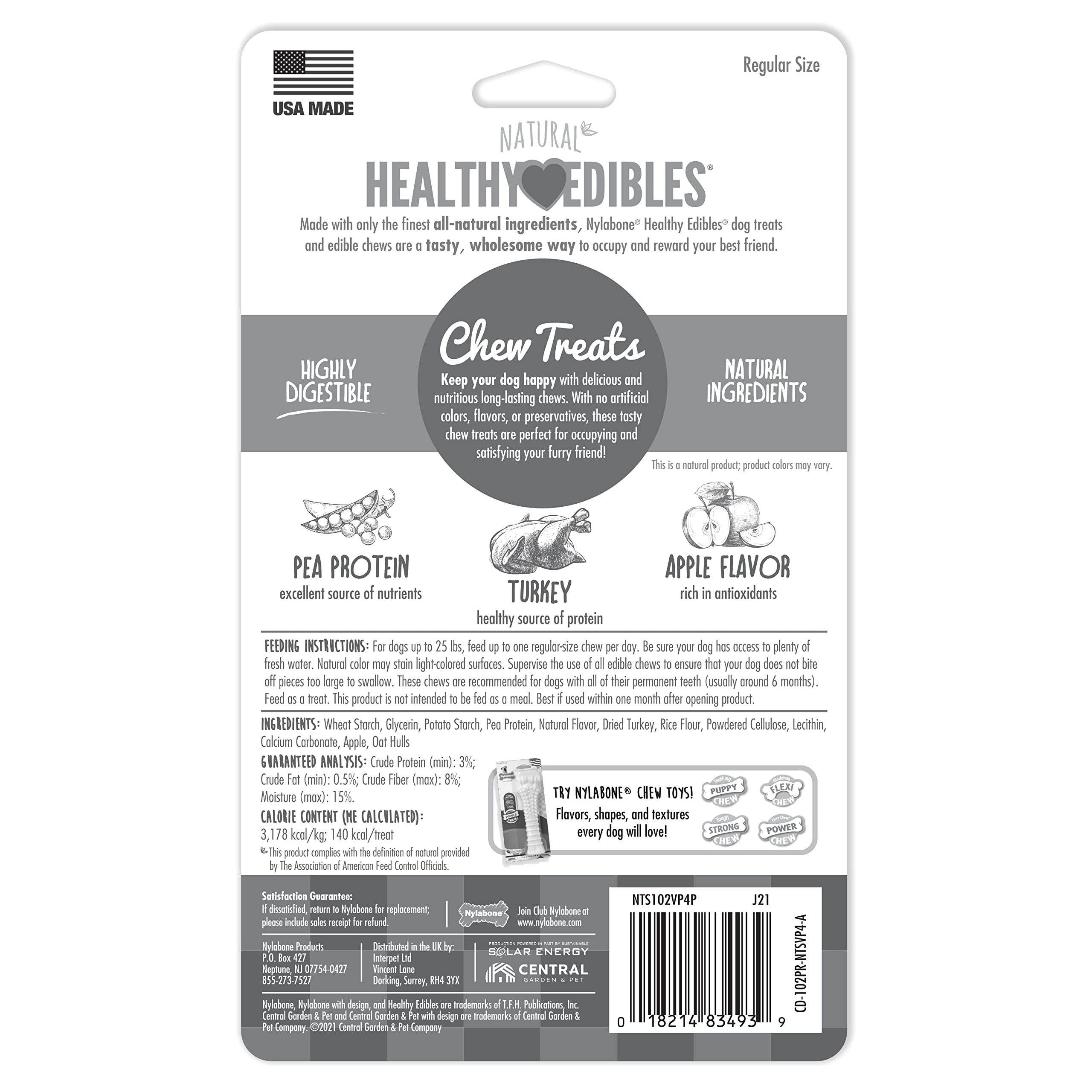 Nylabone Healthy Edibles All-Natural Long Lasting Turkey & Apple Dog Chew Treats 4 count Turkey & Apple Small/Regular