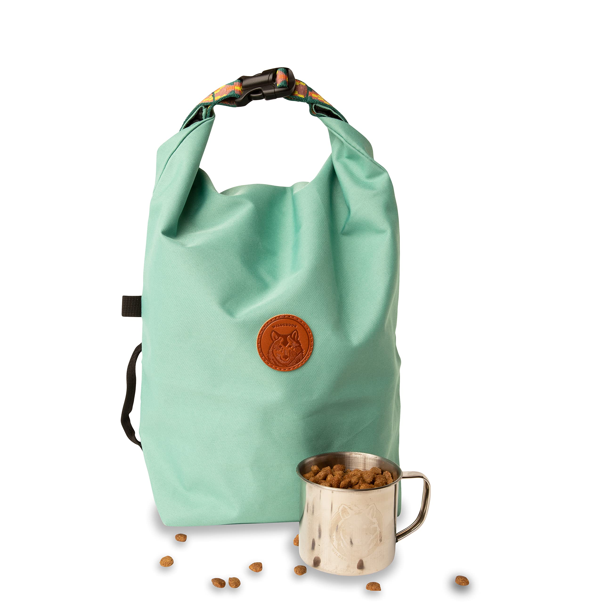 Wilderdog Doggie Bag - Water Resistant, Portable Kibble Carrier & Stainless Steel Mug - Seafoam