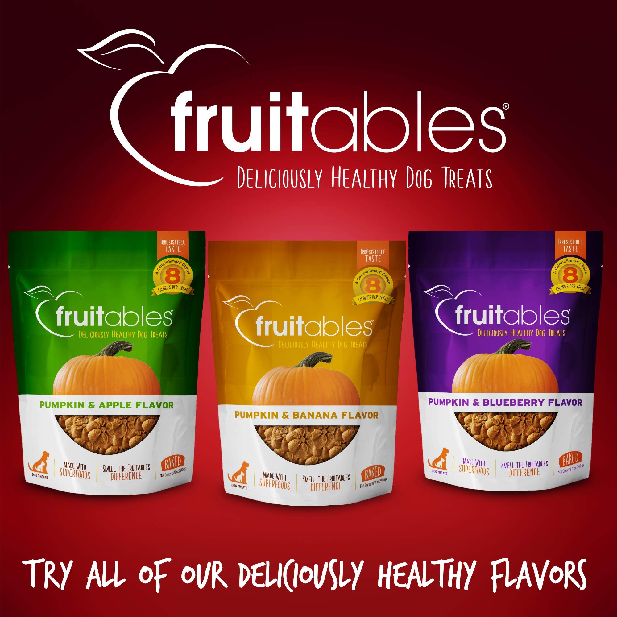 Fruitables Baked Dog Treats - Healthy Low Calorie Pumpkin Treats - Free of Wheat, Corn and Soy - Cripsy Bacon and Apple - 12 Oun