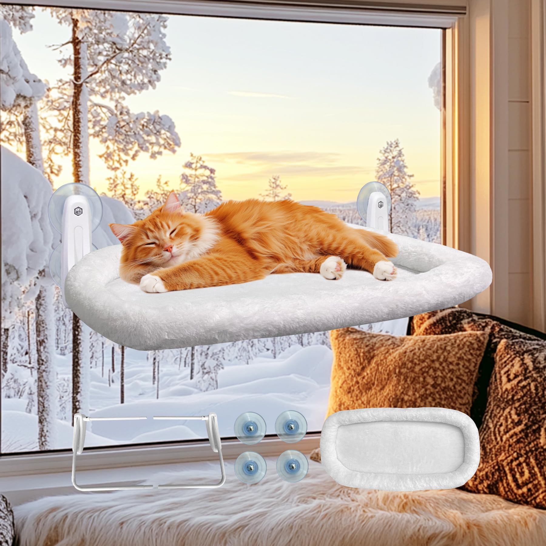 L&W Bros. Cat Window Perch Cushion Bed Cat Window Hammock With 4 Updated Suction Cups Easy To Assemble Cat Window Bed For Heavy 